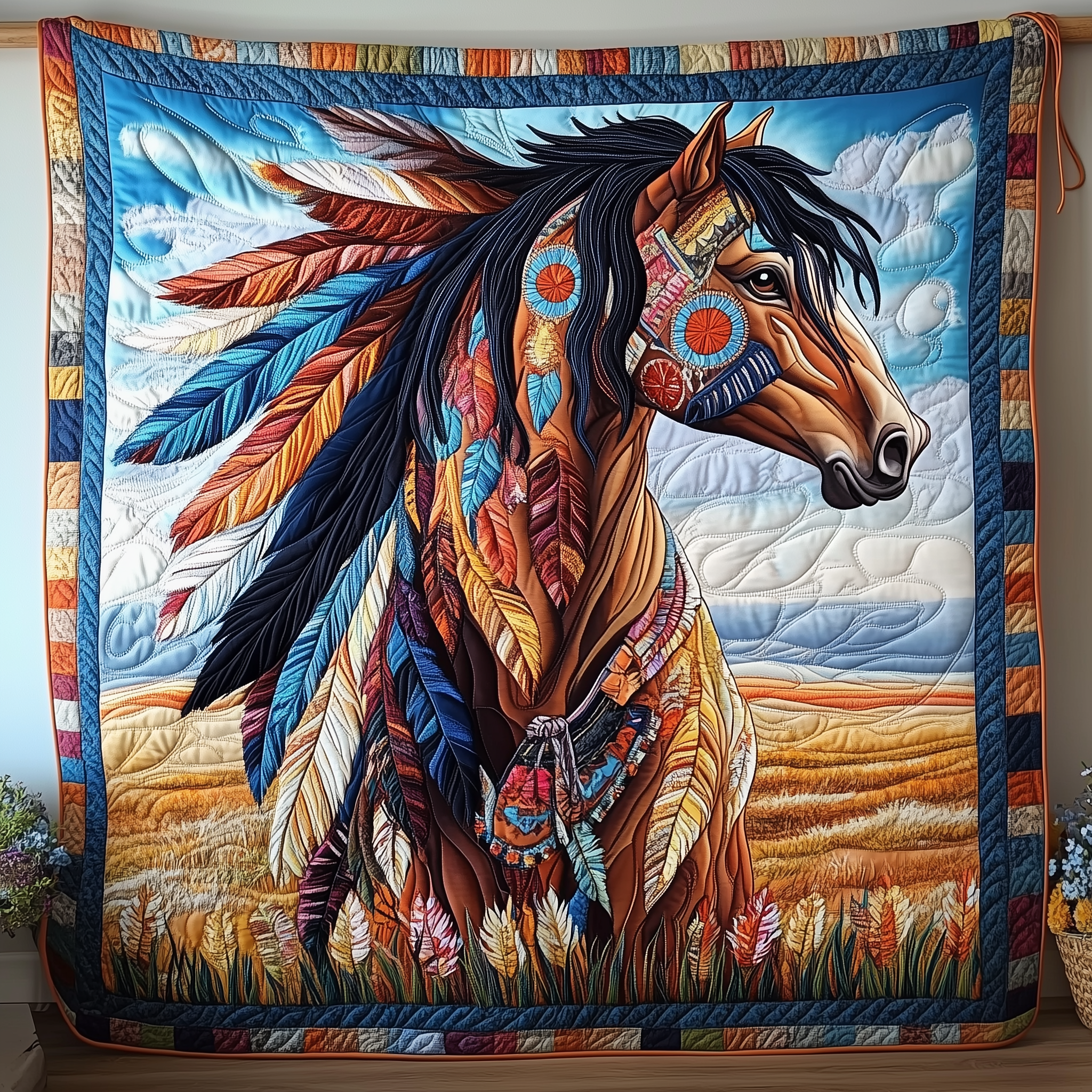 Native Horse Quilted Blanket Throw Blankets For Couch Gifts For Horse People Native Horse Quilted Blanket Throw Blankets For Couch Gifts For Horse People