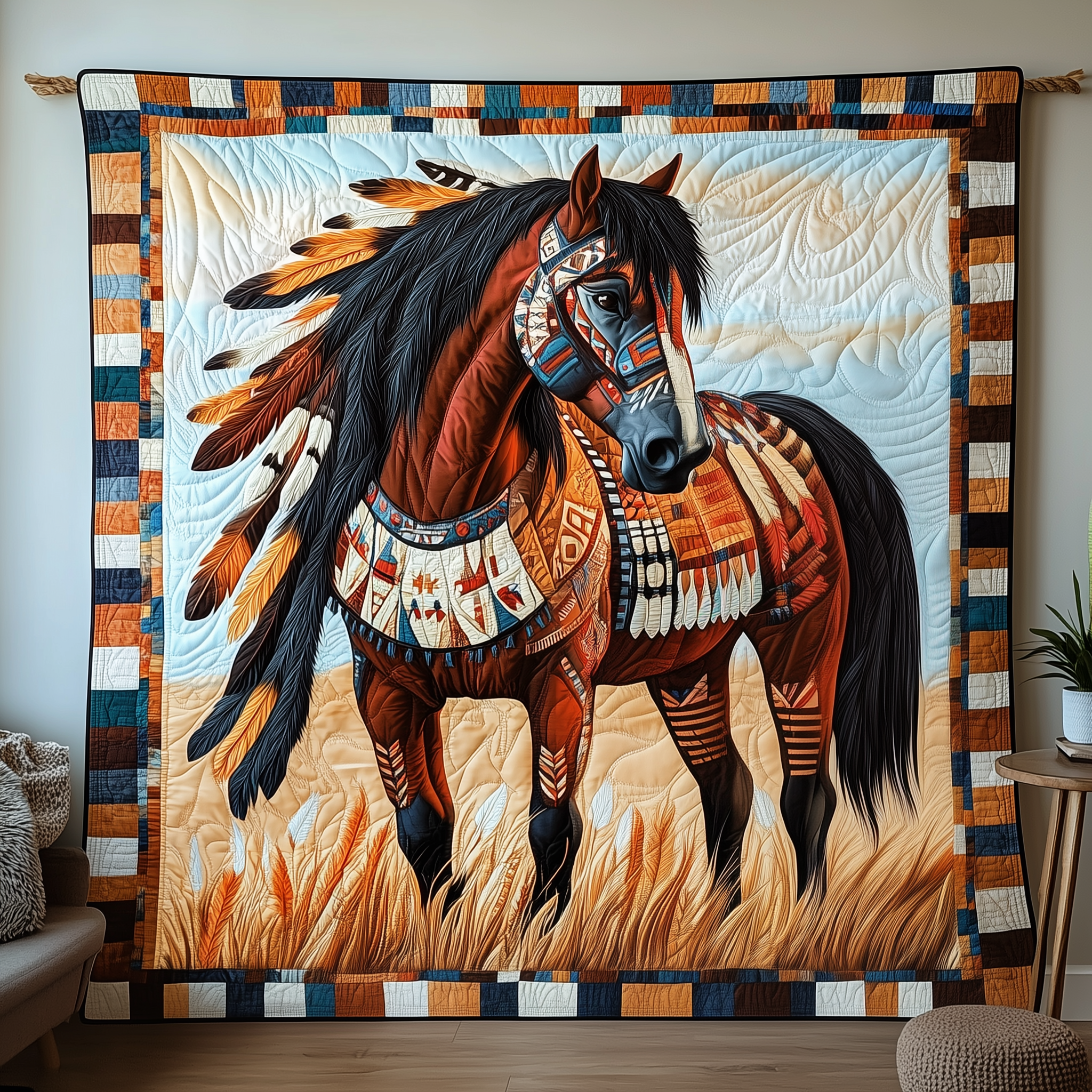 Native Horse Quilted Blanket Throw Blankets For Couch Gifts For People Who Like Horses Native Horse Quilted Blanket Throw Blankets For Couch Gifts For People Who Like Horses