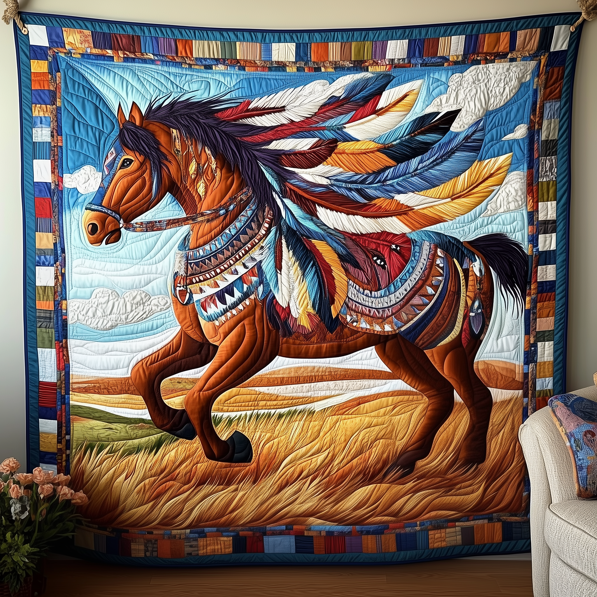 Native Horse Quilted Blanket Throw Blankets For Couch Horse Gifts For Adults Native Horse Quilted Blanket Throw Blankets For Couch Horse Gifts For Adults