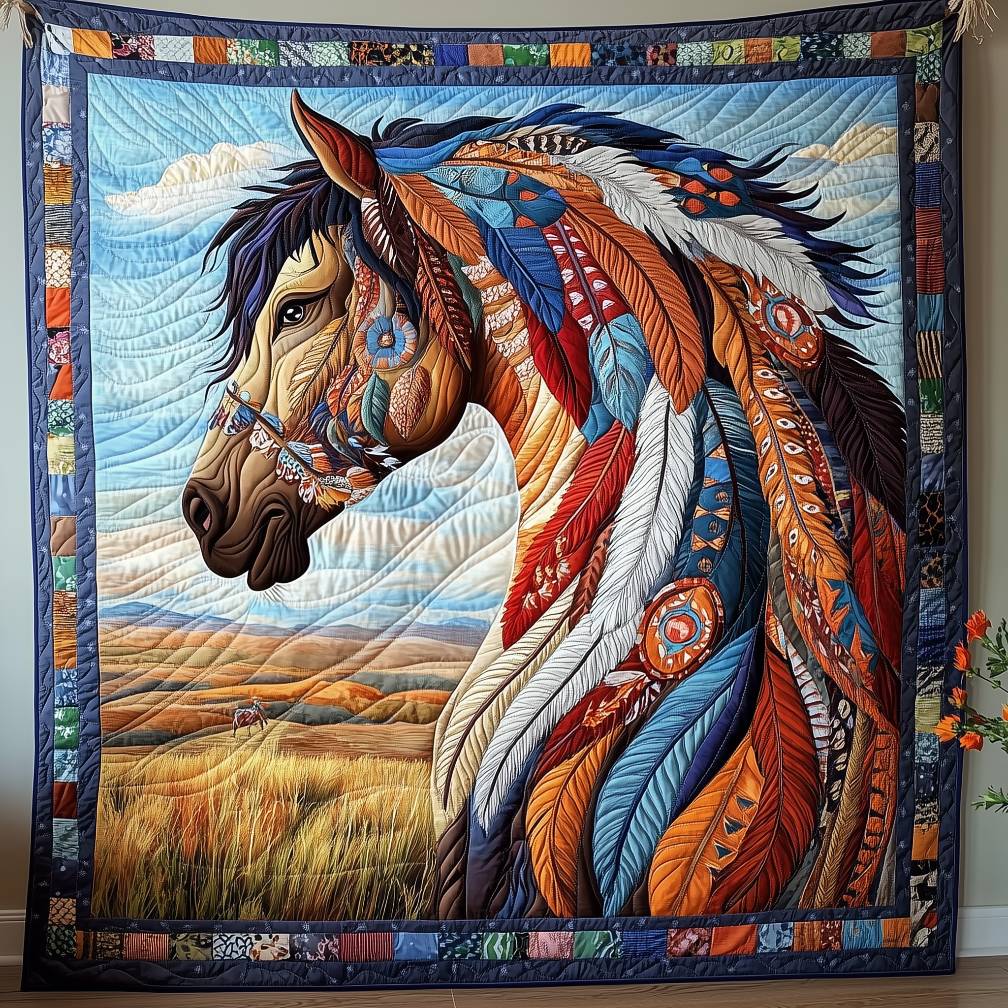 Native Horse Quilted Blanket Throw Blankets For Couch Horse Themed Gifts For Adults Native Horse Quilted Blanket Throw Blankets For Couch Horse Themed Gifts For Adults