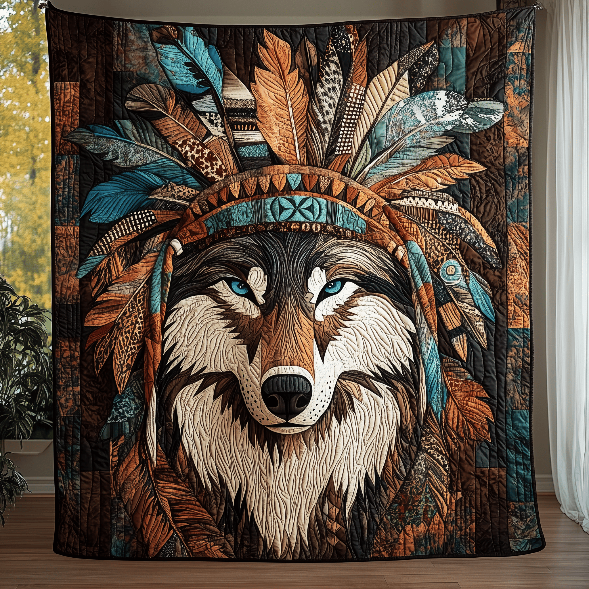Native Spirit Wolf Quilted Blanket Feel the Comfort of Home, Wherever You Go Native Spirit Wolf Quilted Blanket Feel the Comfort of Home, Wherever You Go
