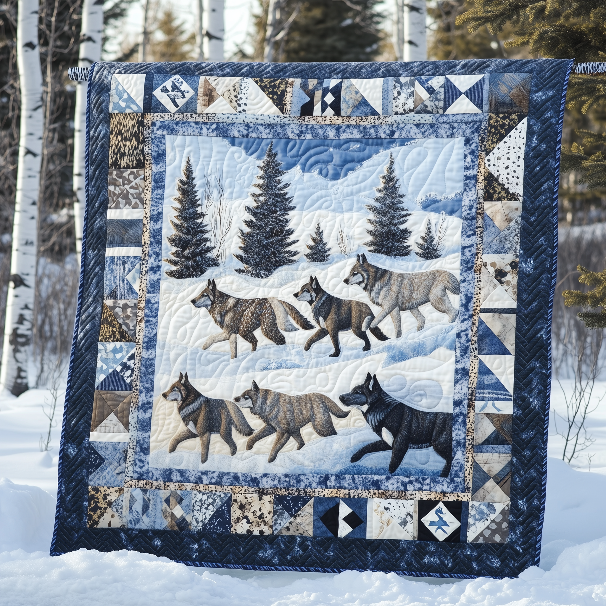 Native Winter Wolf Quilted Blanket Nice Throw Blankets Last Minute Father'sDay Gifts Native Winter Wolf Quilted Blanket Nice Throw Blankets Last Minute Father'sDay Gifts