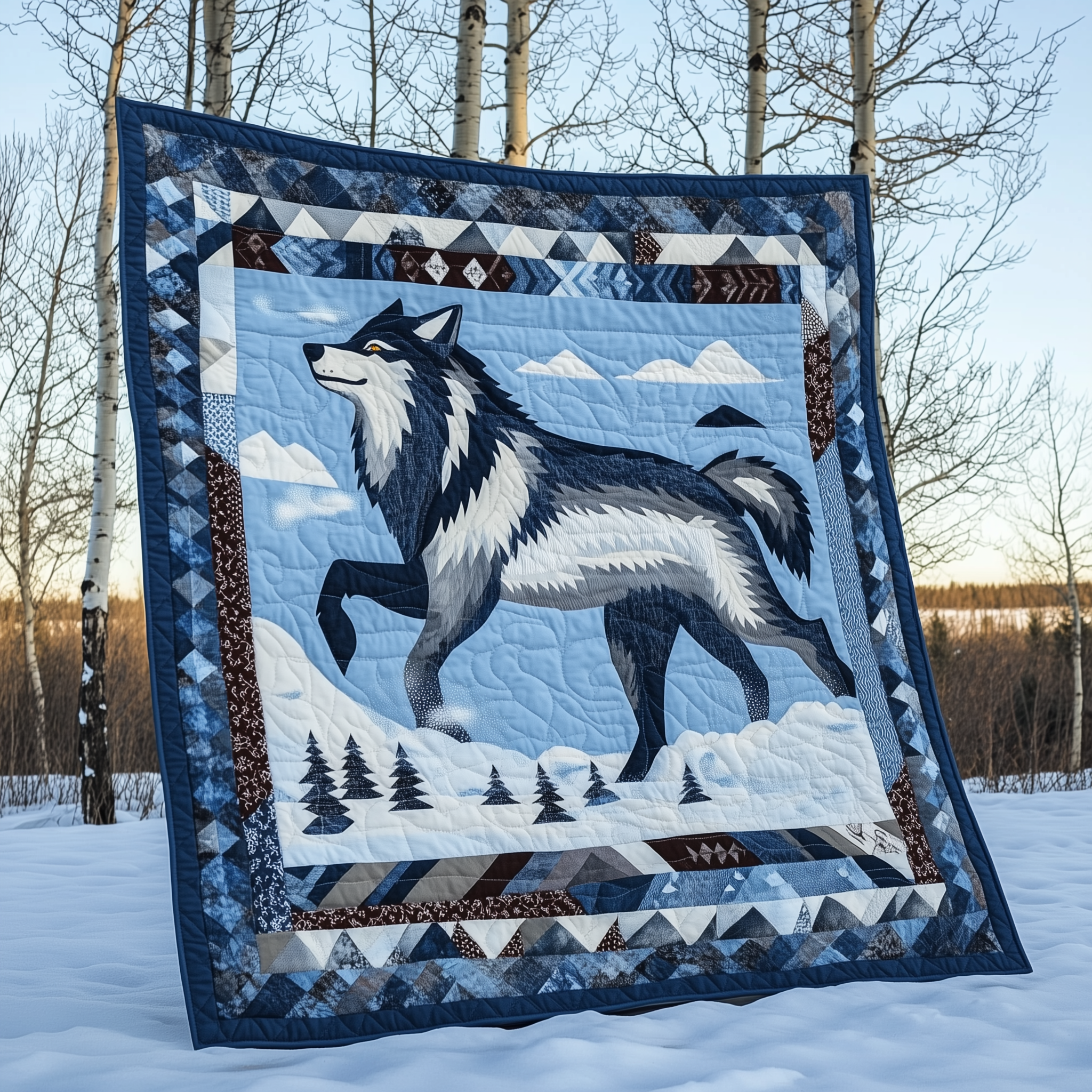 Native Winter Wolf Quilted Blanket Nice Throw Blankets Unique Gifts For Wolf Lovers Native Winter Wolf Quilted Blanket Nice Throw Blankets Unique Gifts For Wolf Lovers