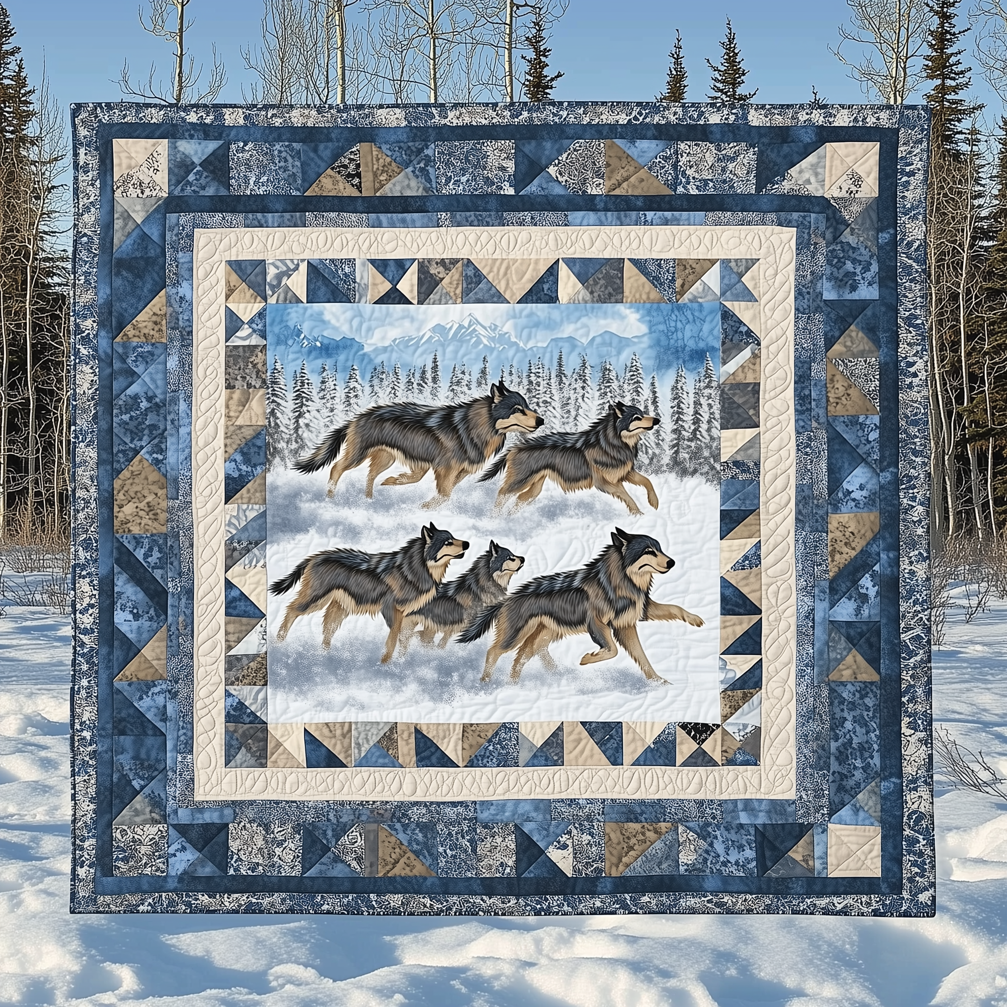 Native Winter Wolf Quilted Blanket Nice Throw Blankets Wolf Gifts For Him Her Native Winter Wolf Quilted Blanket Nice Throw Blankets Wolf Gifts For Him Her