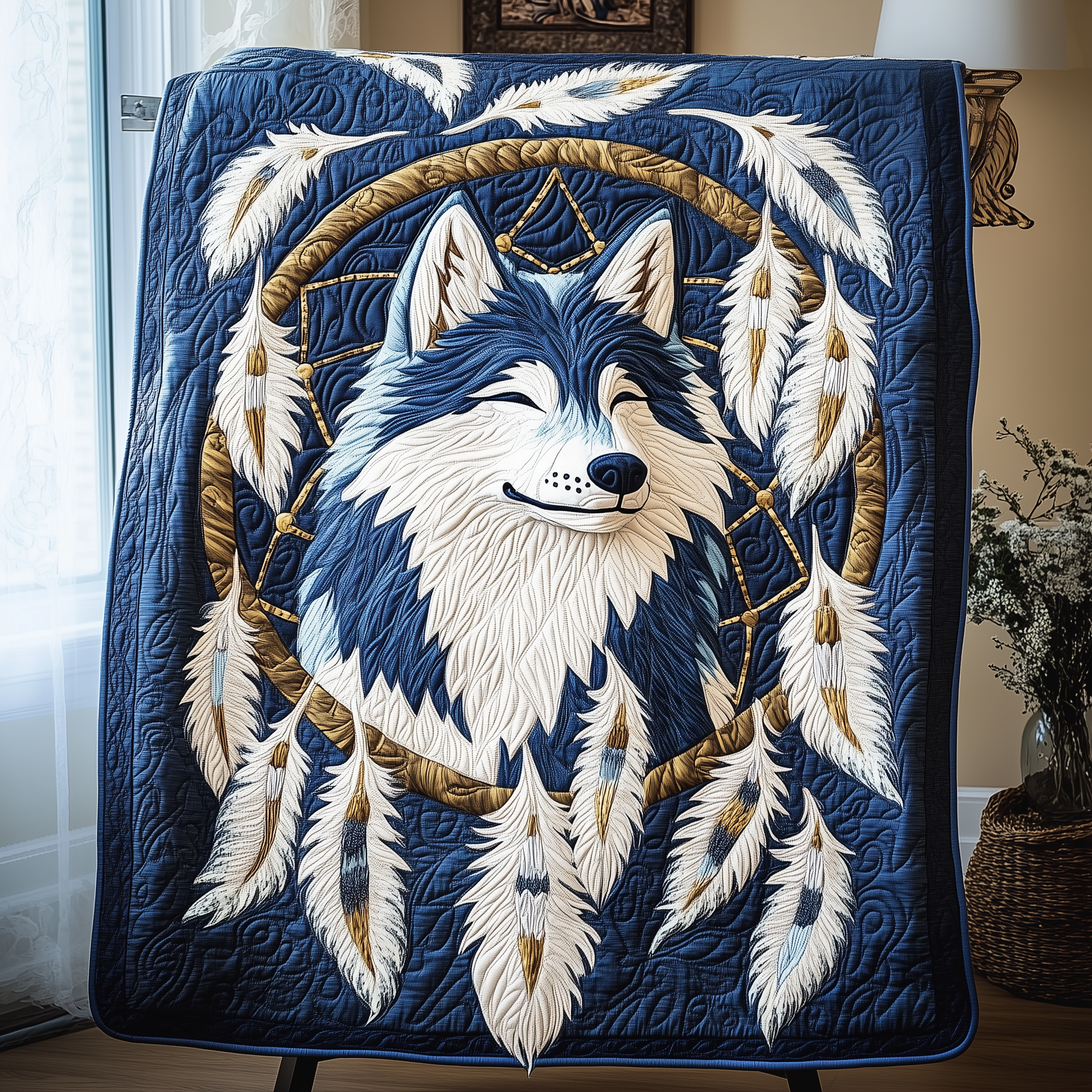 Native Wolf Quilted Blanket Nice Throw Blankets Birthday Presents For Dad Native Wolf Quilted Blanket Nice Throw Blankets Birthday Presents For Dad
