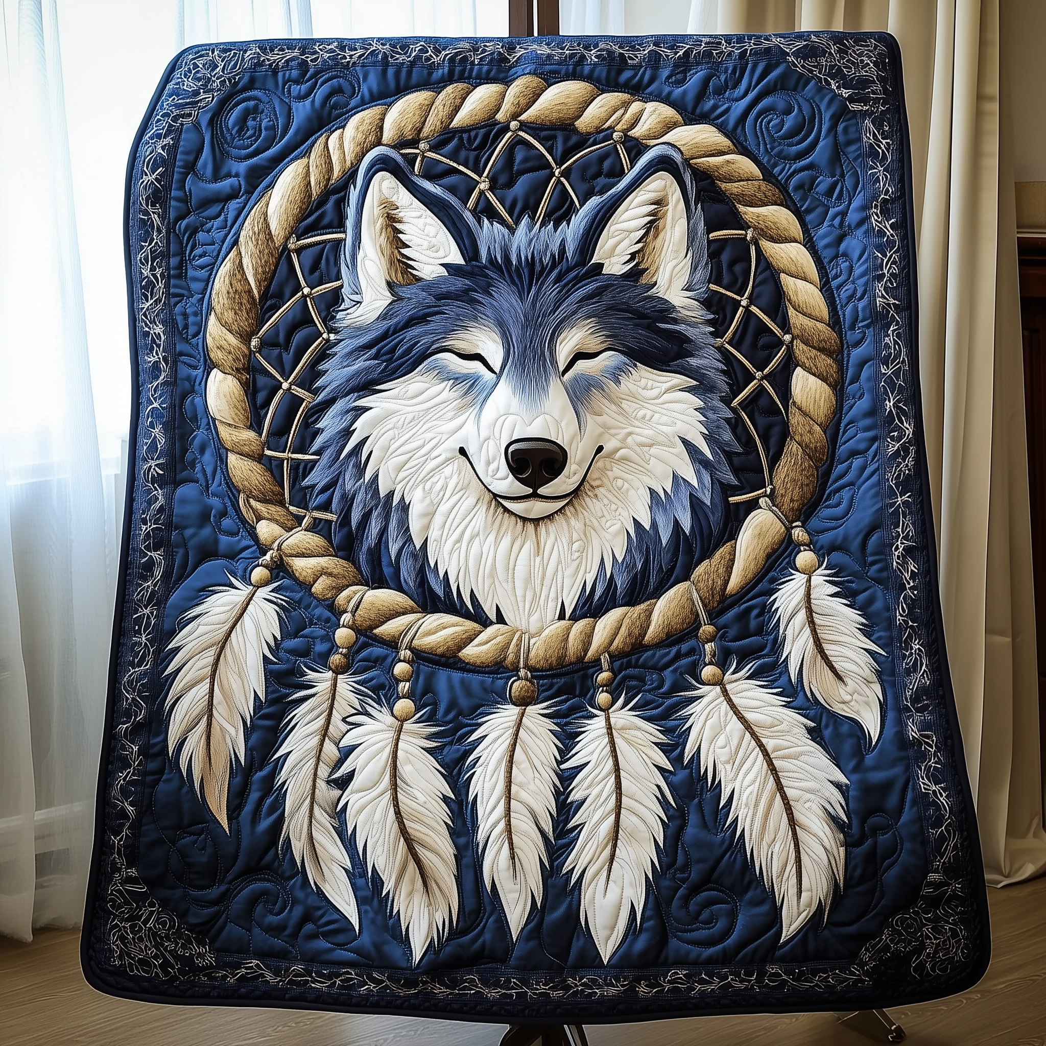 Native Wolf Quilted Blanket Nice Throw Blankets Gifts For New Dads Native Wolf Quilted Blanket Nice Throw Blankets Gifts For New Dads
