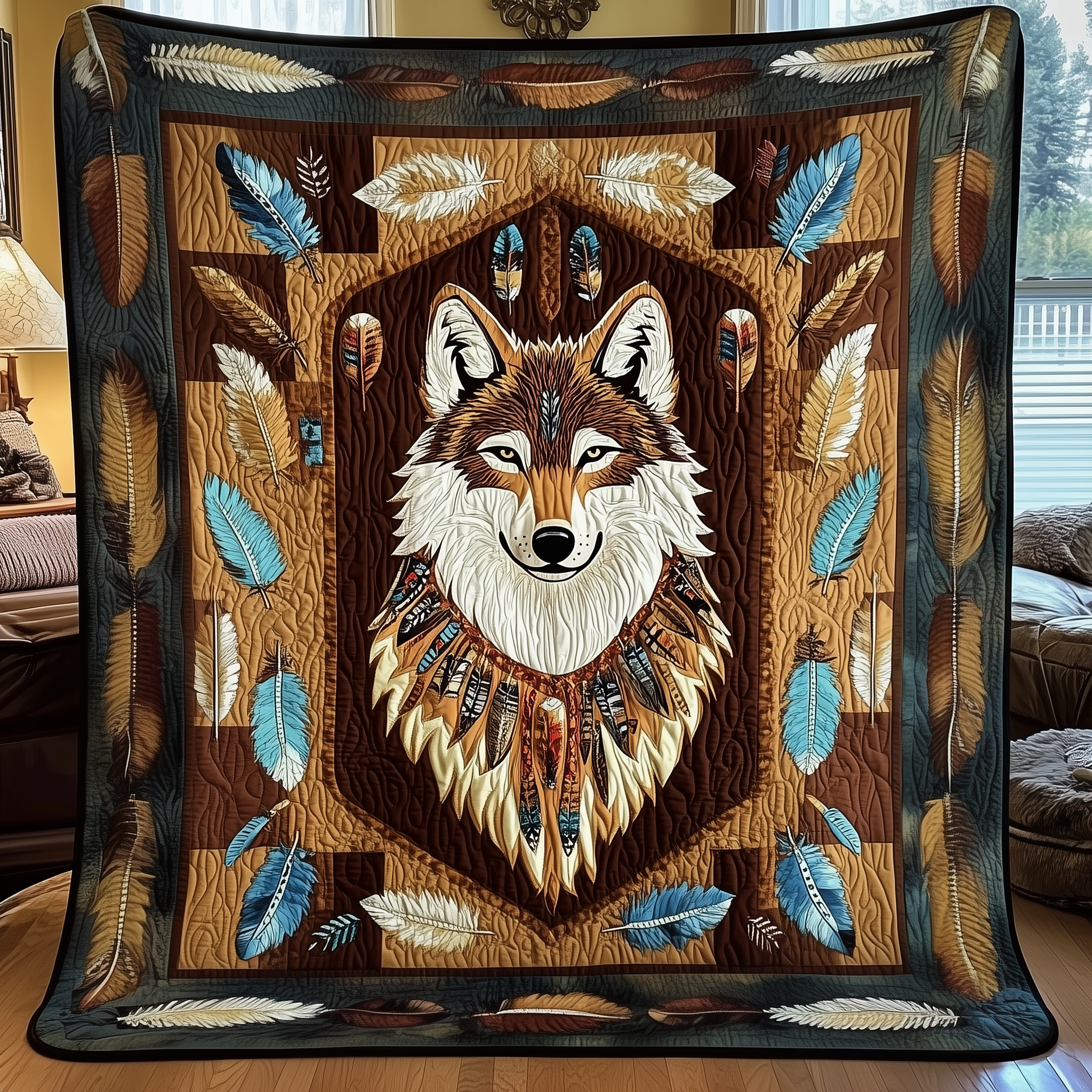 Native Wolf Quilted Blanket Nice Throw Blankets Gifts With Wolves On Them Native Wolf Quilted Blanket Nice Throw Blankets Gifts With Wolves On Them