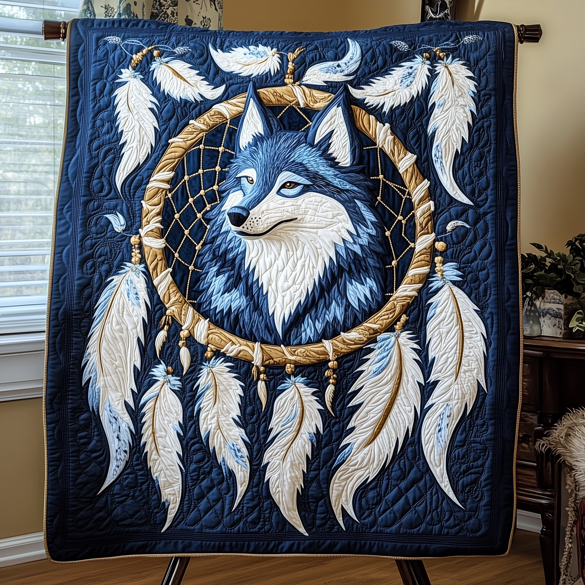 Native Wolf Quilted Blanket Nice Throw Blankets Good Fathers Day Gifts Native Wolf Quilted Blanket Nice Throw Blankets Good Fathers Day Gifts