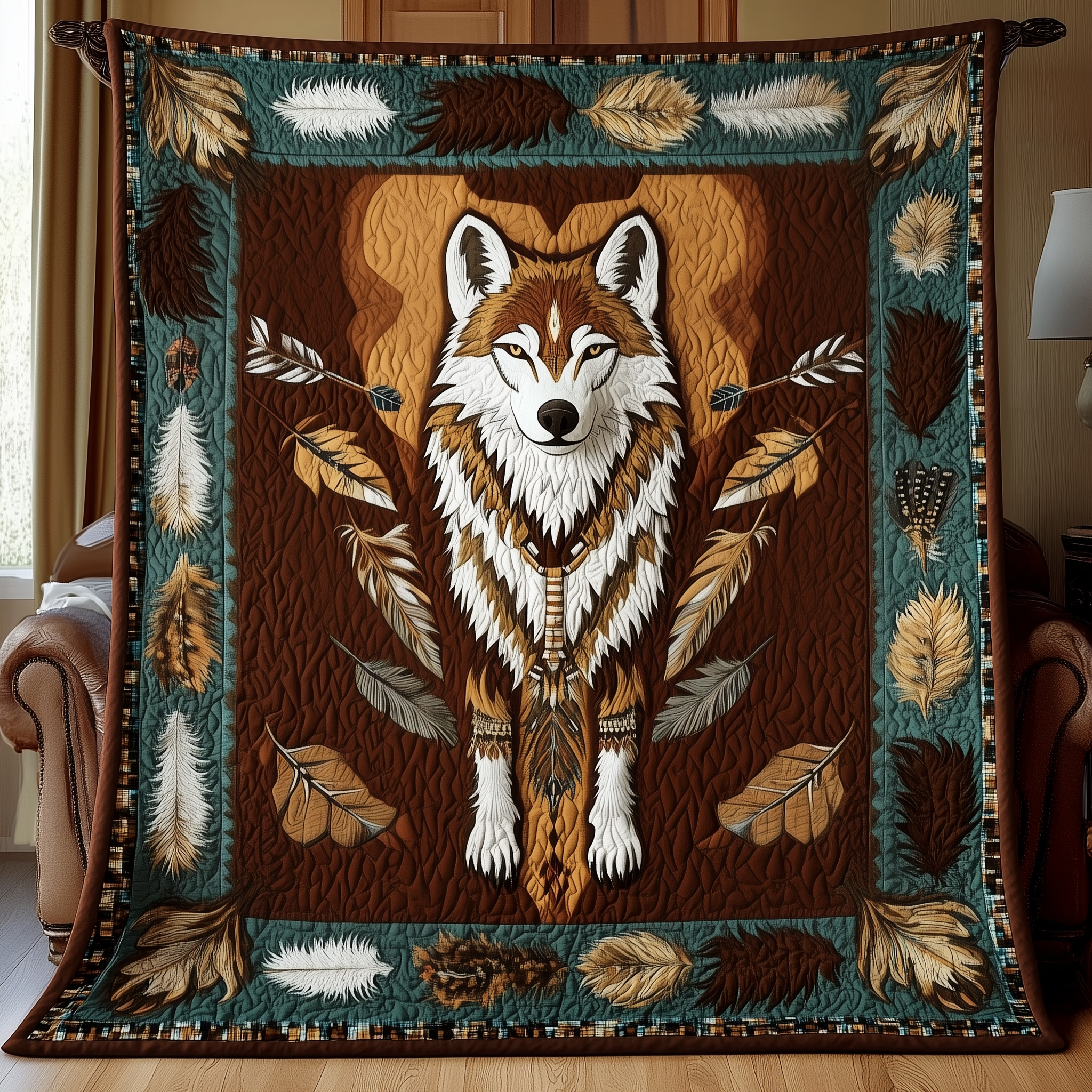 Native Wolf Quilted Blanket Nice Throw Blankets Unique Gifts For Wolf Lovers Native Wolf Quilted Blanket Nice Throw Blankets Unique Gifts For Wolf Lovers