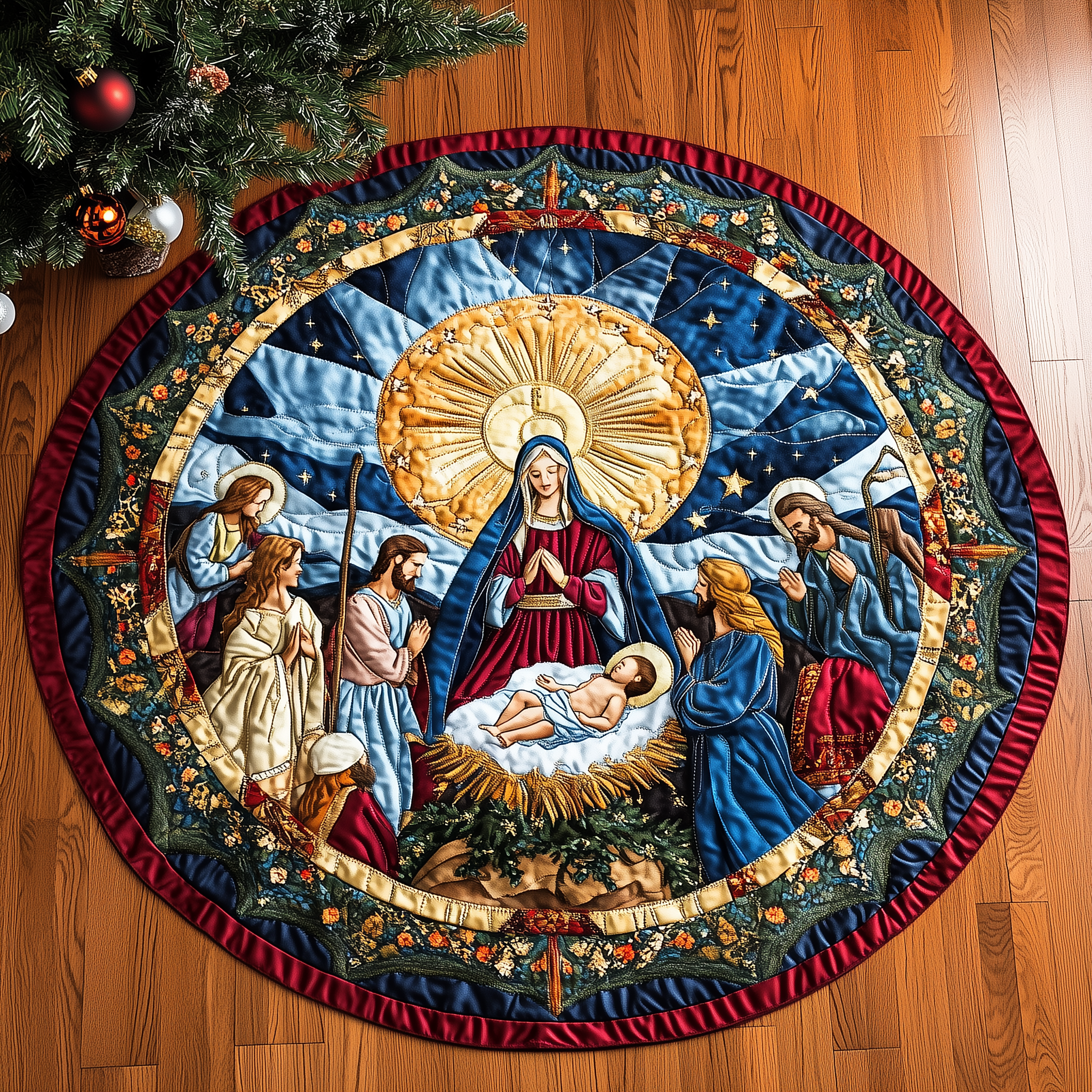 Nativity Blessing Quilted Tree Skirt Transform Your Holidays with a Safe and Elegant Tree Skirt Nativity Blessing Quilted Tree Skirt Transform Your Holidays with a Safe and Elegant Tree Skirt