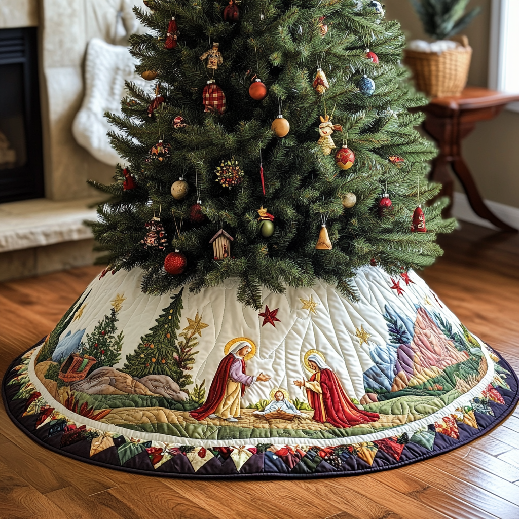 Nativity Scene Quilted Tree Skirt Add Elegance to Your Tree While Keeping Floors Safe Nativity Scene Quilted Tree Skirt Add Elegance to Your Tree While Keeping Floors Safe