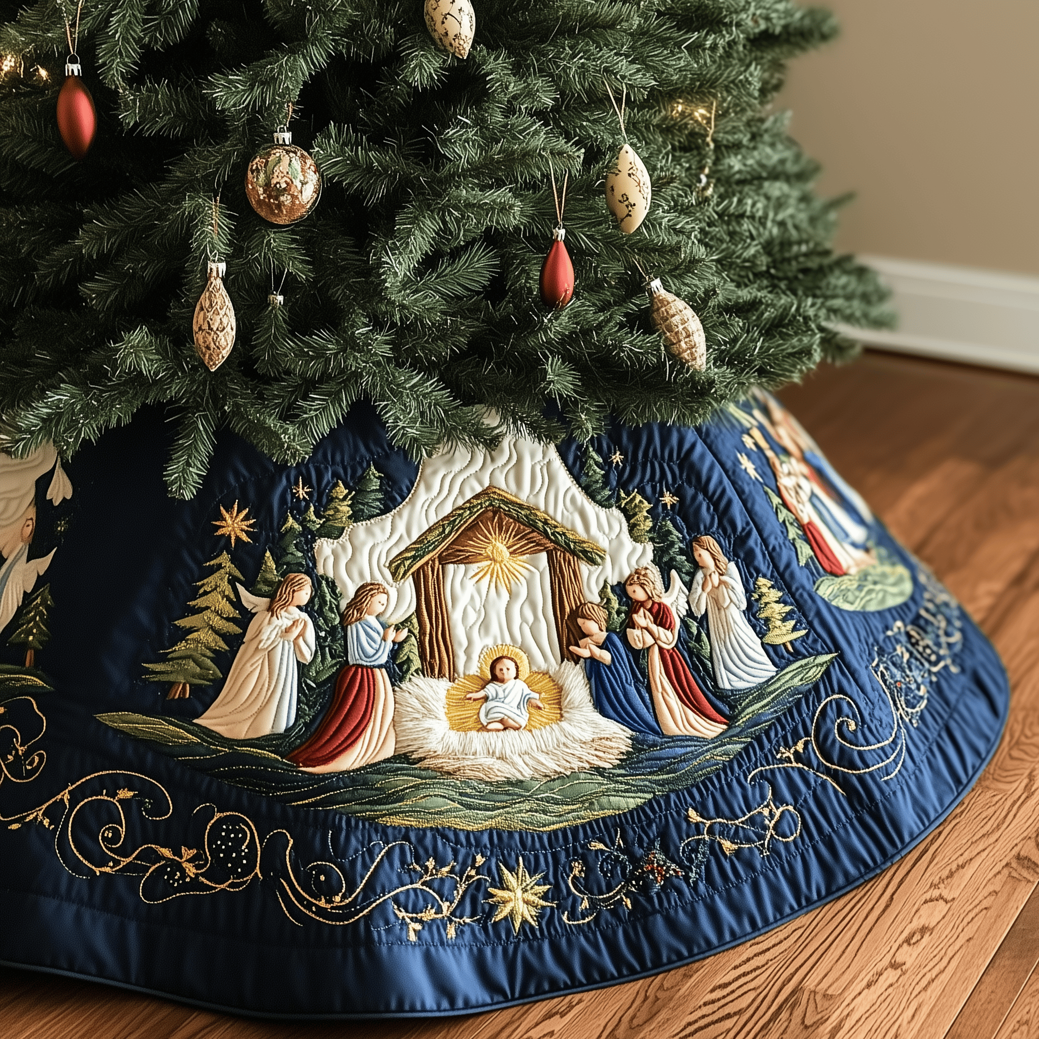 Nativity Scene Quilted Tree Skirt Add Magic to Your Holidays with Safe Tree Decor Nativity Scene Quilted Tree Skirt Add Magic to Your Holidays with Safe Tree Decor