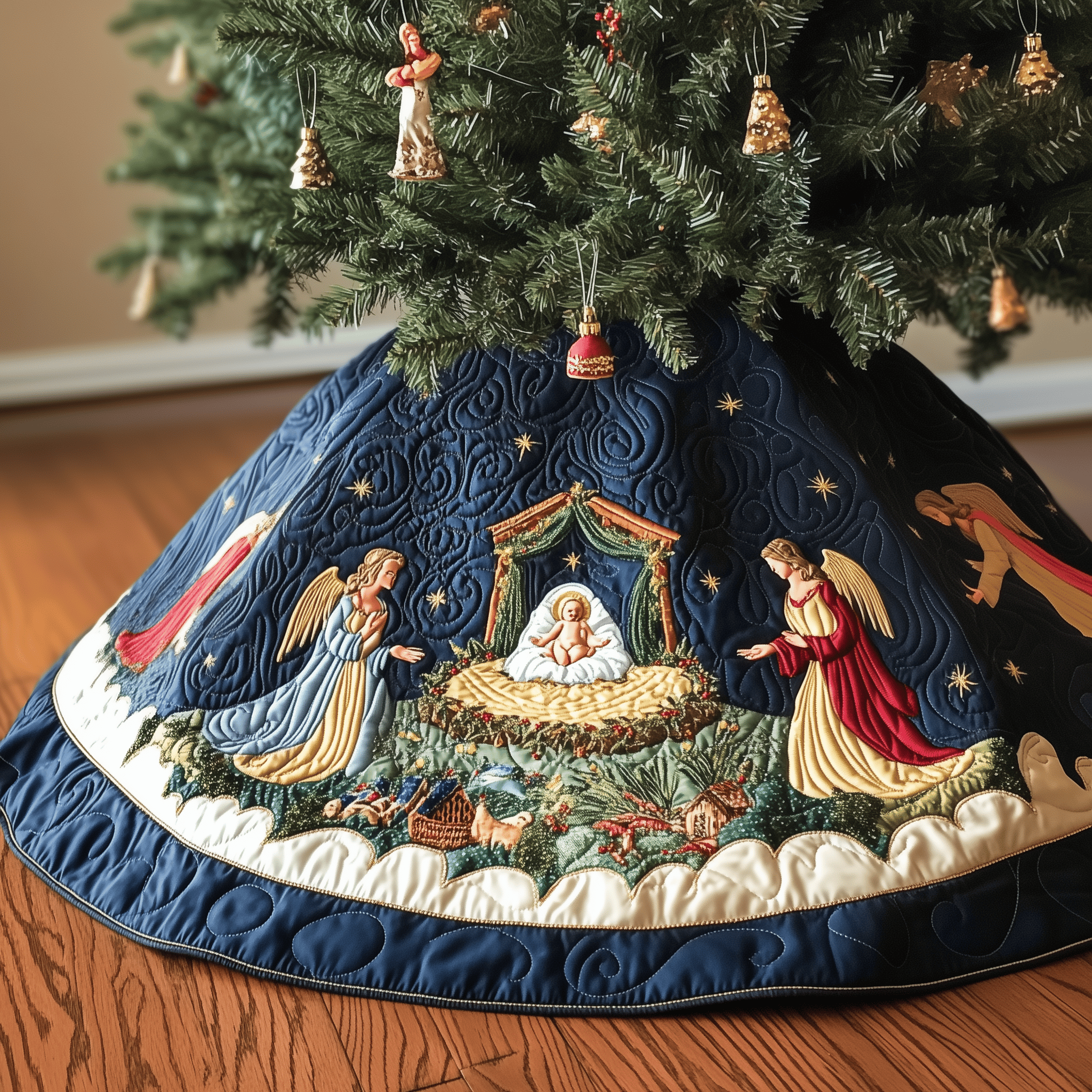 Nativity Scene Quilted Tree Skirt Bring the Whole Family Together with Protective Holiday Decor Nativity Scene Quilted Tree Skirt Bring the Whole Family Together with Protective Holiday Decor