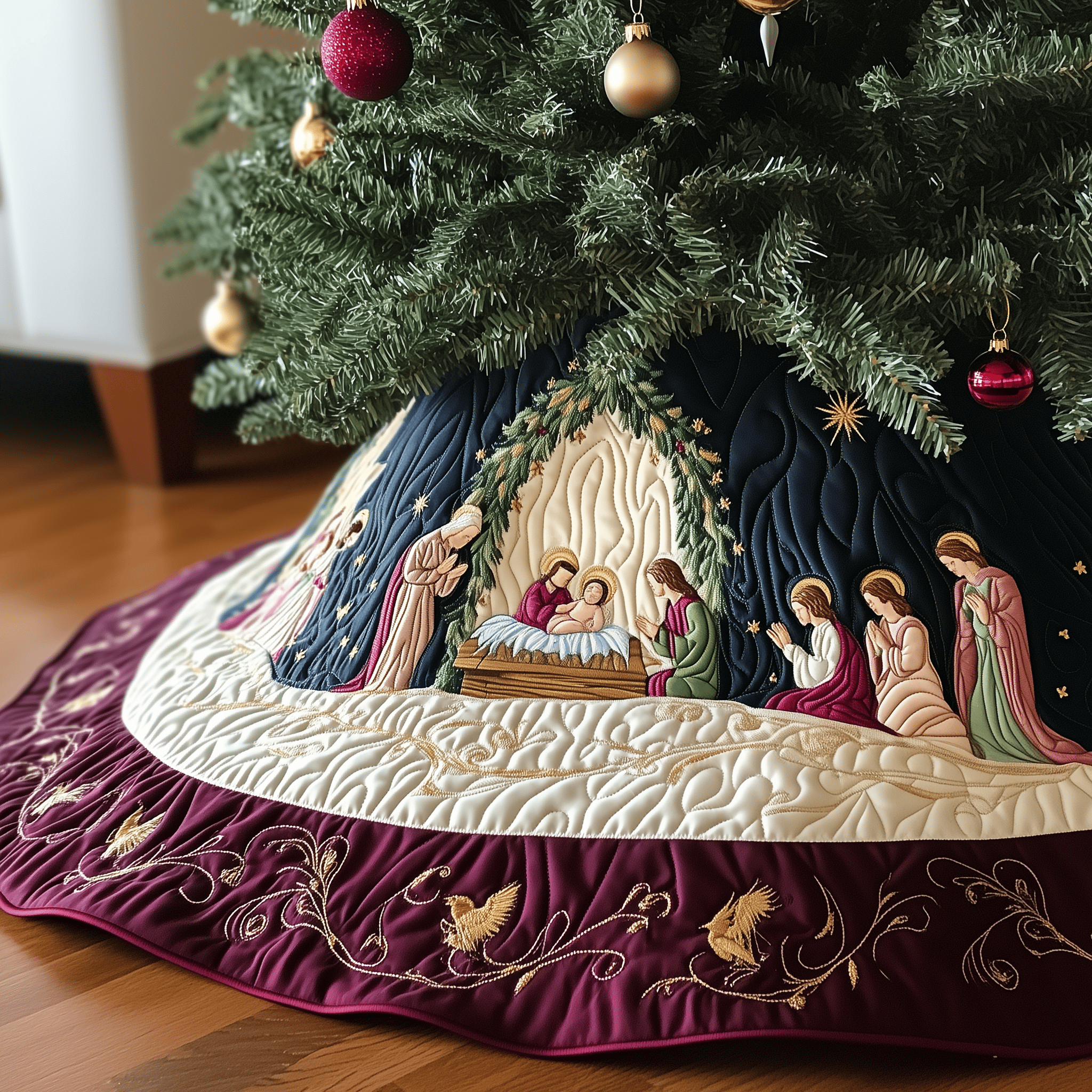 Nativity Scene Quilted Tree Skirt Celebrate the Joy of Christmas with Worry-Free Decor Nativity Scene Quilted Tree Skirt Celebrate the Joy of Christmas with Worry-Free Decor