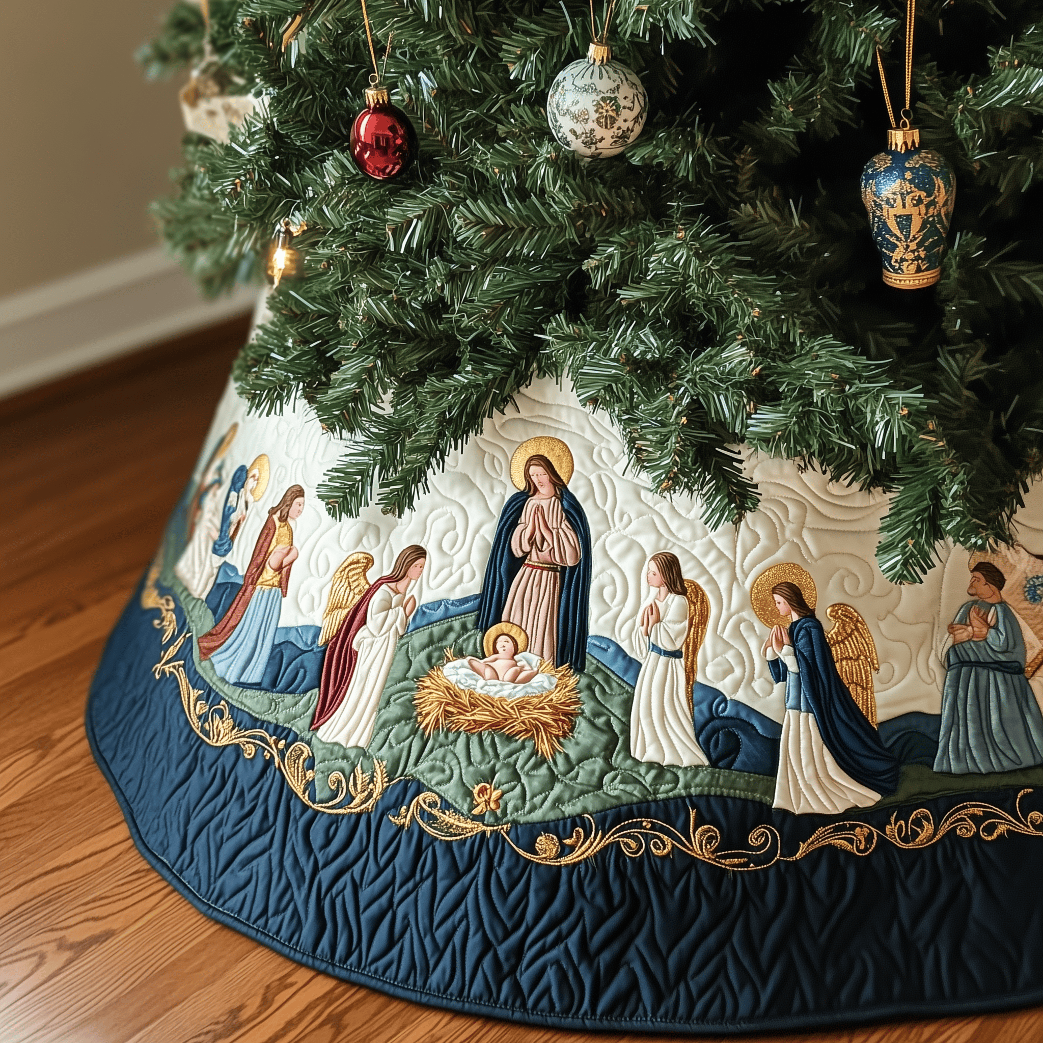 Nativity Scene Quilted Tree Skirt Celebrate Traditions Safely with a Timeless Tree Skirt Nativity Scene Quilted Tree Skirt Celebrate Traditions Safely with a Timeless Tree Skirt
