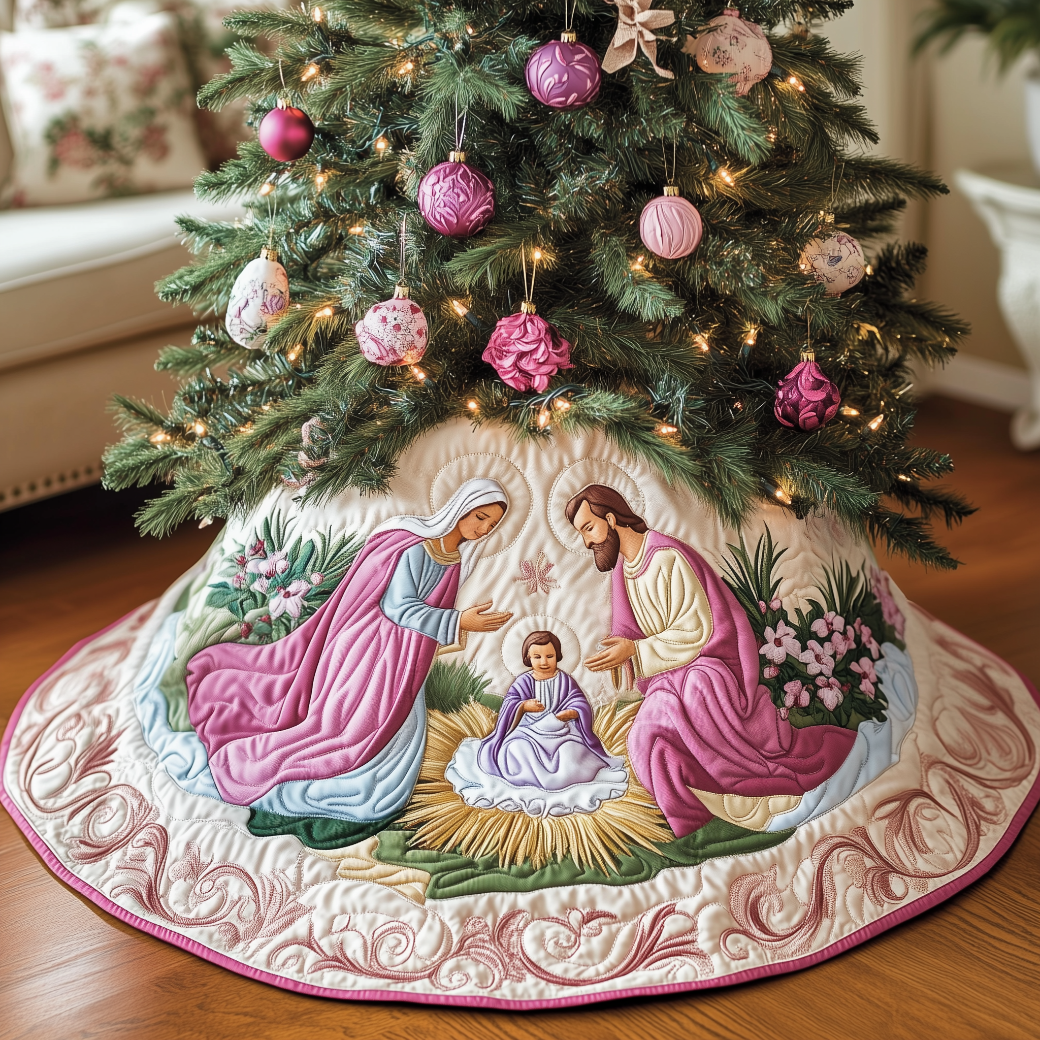 Nativity Scene Quilted Tree Skirt Elevate Your Holiday Vibes with Protective Tree Decor Nativity Scene Quilted Tree Skirt Elevate Your Holiday Vibes with Protective Tree Decor