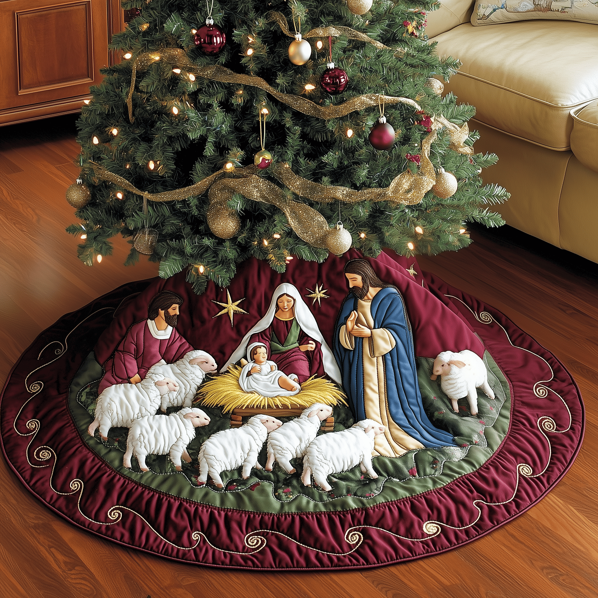Nativity Scene Quilted Tree Skirt Feel the Love of Christmas with Thoughtful Tree Decor Nativity Scene Quilted Tree Skirt Feel the Love of Christmas with Thoughtful Tree Decor