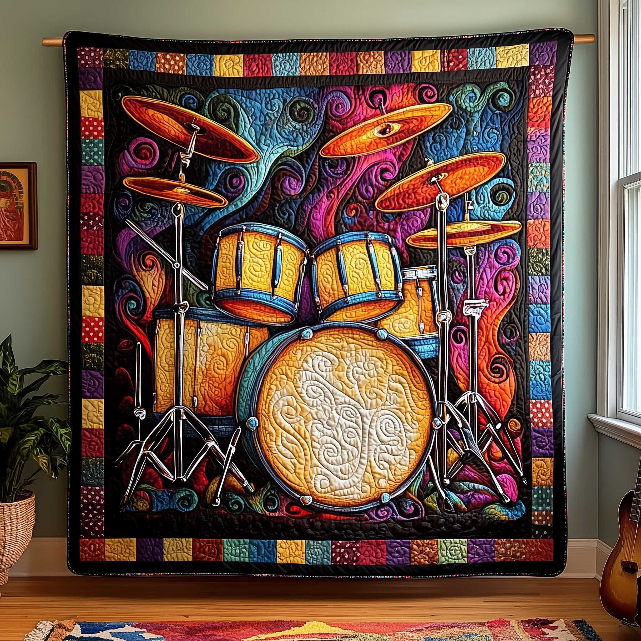 Neon Drum Dream Quilted Blanket Feel the Comfort of Home, Wherever You Go Neon Drum Dream Quilted Blanket Feel the Comfort of Home, Wherever You Go