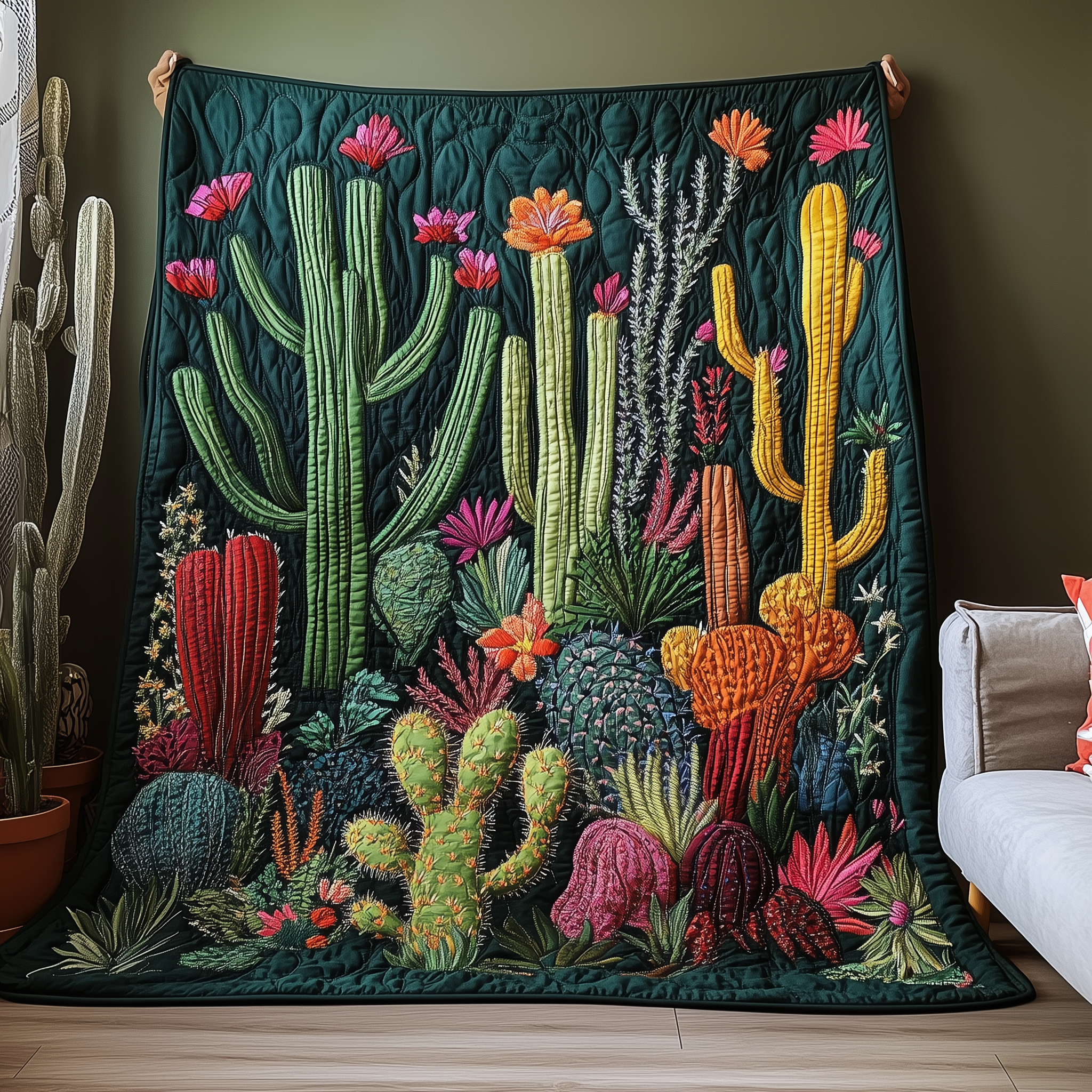 Night Blooming Cactus Quilted Blanket Best Throw Blanket Birthday Presents For Mum Night Blooming Cactus Quilted Blanket Best Throw Blanket Birthday Presents For Mum