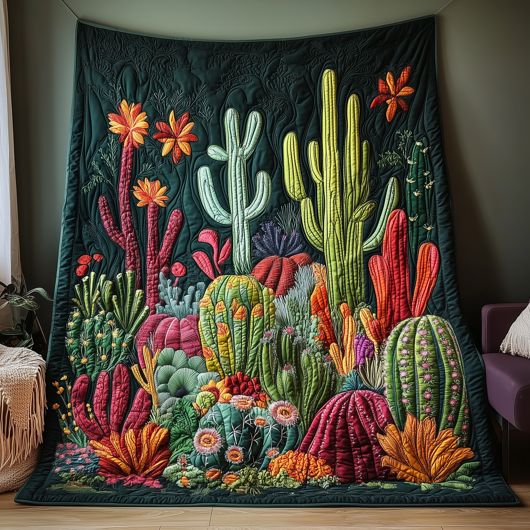 Night Blooming Cactus Quilted Blanket Best Throw Blanket Mother's Day Gifts For Elderly Night Blooming Cactus Quilted Blanket Best Throw Blanket Mother's Day Gifts For Elderly
