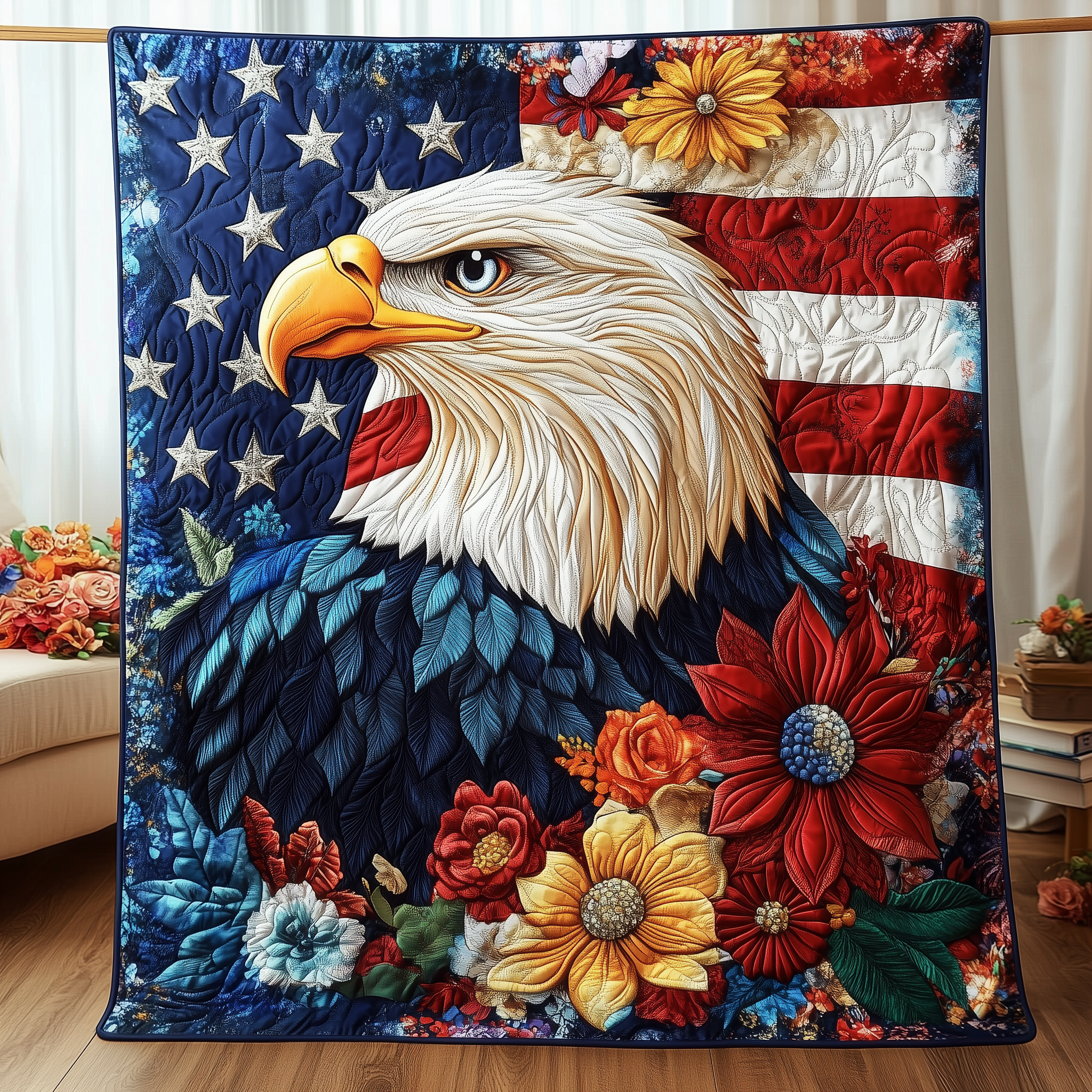 Noble American Eagle Quilted Blanket Feel Unique with a Blanket Made Just for You Noble American Eagle Quilted Blanket Feel Unique with a Blanket Made Just for You