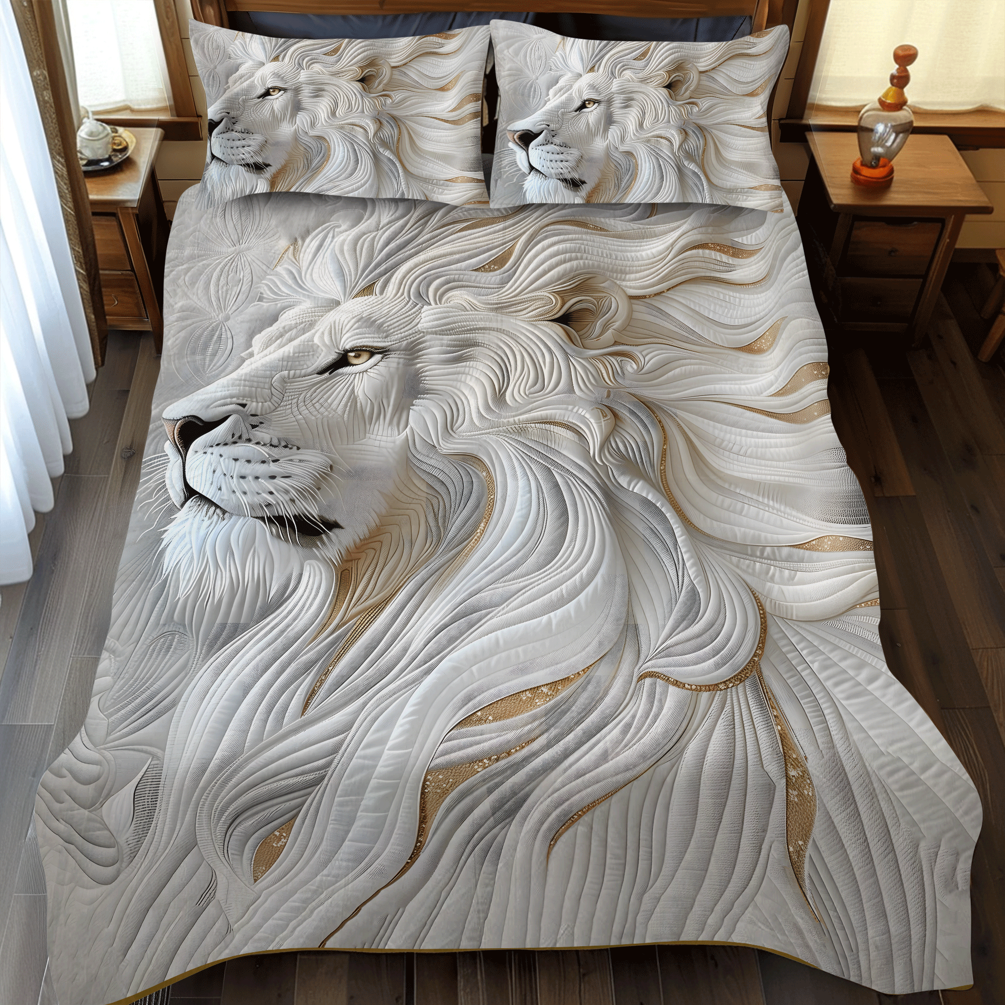 Noble Strength Quilted Bedding Set Gifts For Lion Lovers Noble Strength Quilted Bedding Set Gifts For Lion Lovers