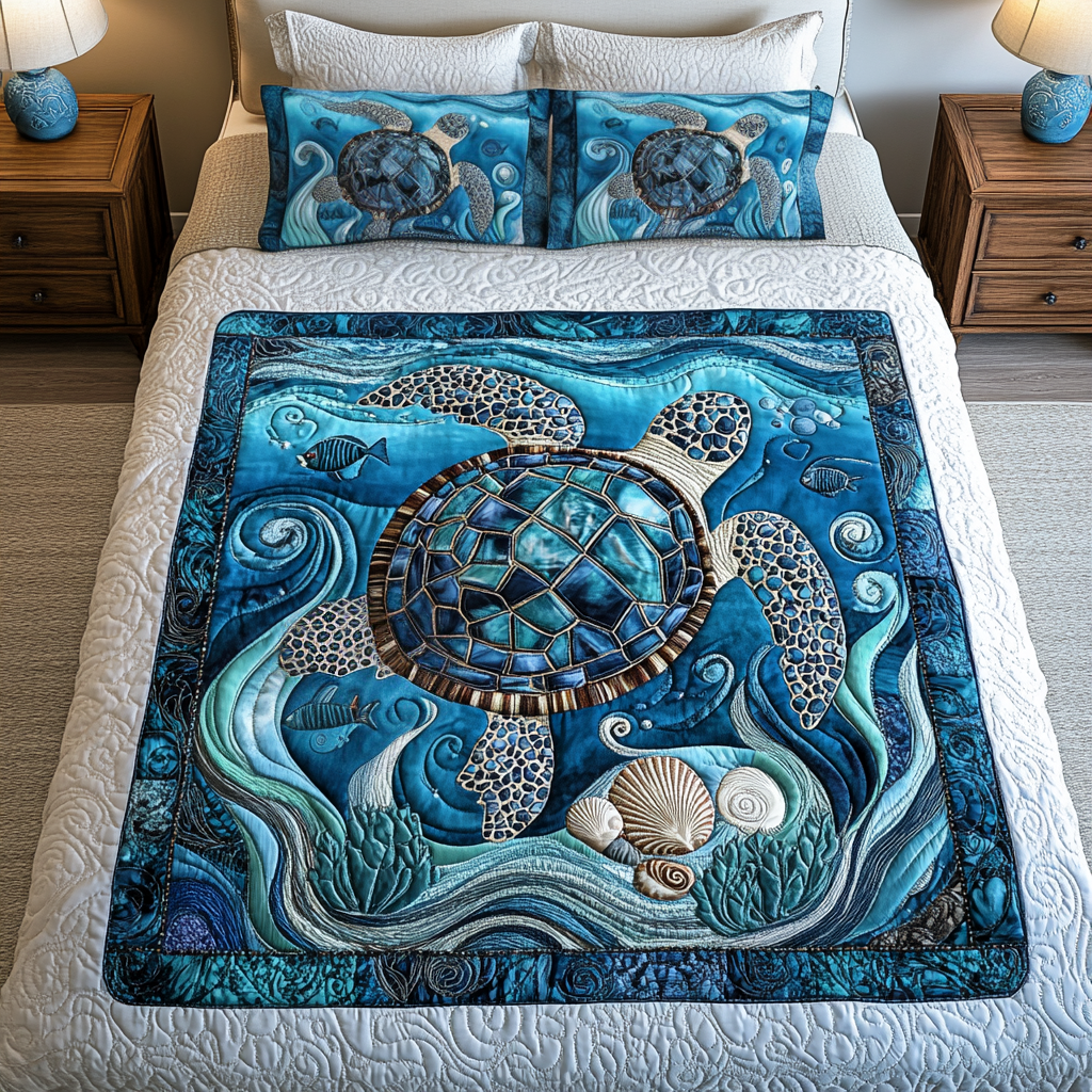 Ocean Glide Quilted Bedding Set Sea Turtle Gifts For Her Ocean Glide Quilted Bedding Set Sea Turtle Gifts For Her