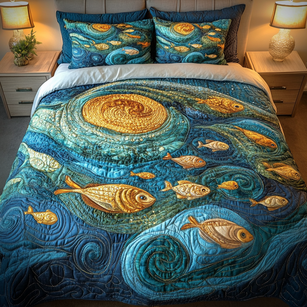 Ocean Swirl Quilted Bedding Set Gifts For Ocean Lovers Ocean Swirl Quilted Bedding Set Gifts For Ocean Lovers