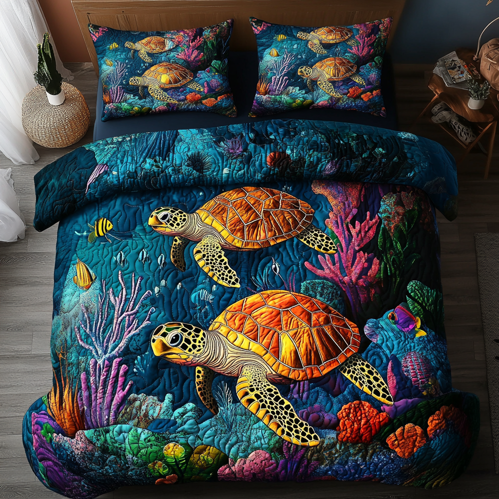 Ocean Wanderer Quilted Bedding Set Christmas Gifts For Turtle Lovers Ocean Wanderer Quilted Bedding Set Christmas Gifts For Turtle Lovers
