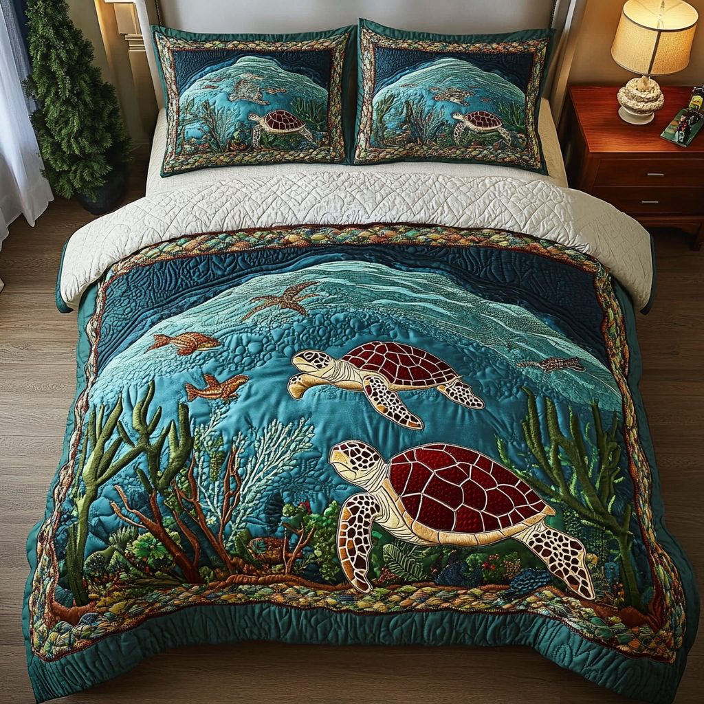 Ocean Wanderer Quilted Bedding Set Gift For Turtle Lover Ocean Wanderer Quilted Bedding Set Gift For Turtle Lover