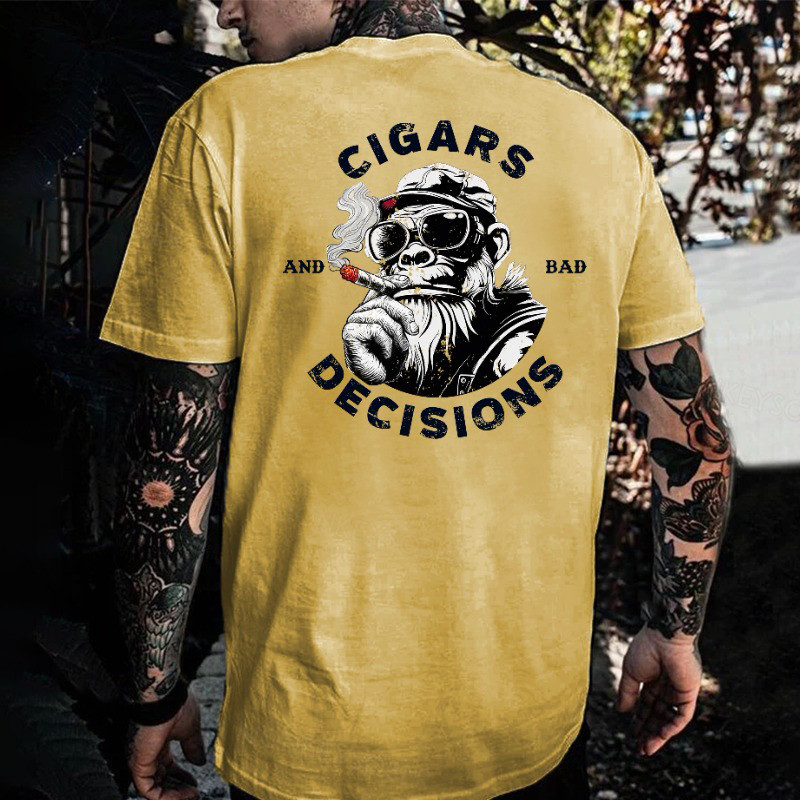 Old Monkey Cigars And Bad Decisions T-Shirt Father'S Day Gifts For Grandpa Old Monkey Cigars And Bad Decisions T-Shirt Father'S Day Gifts For Grandpa