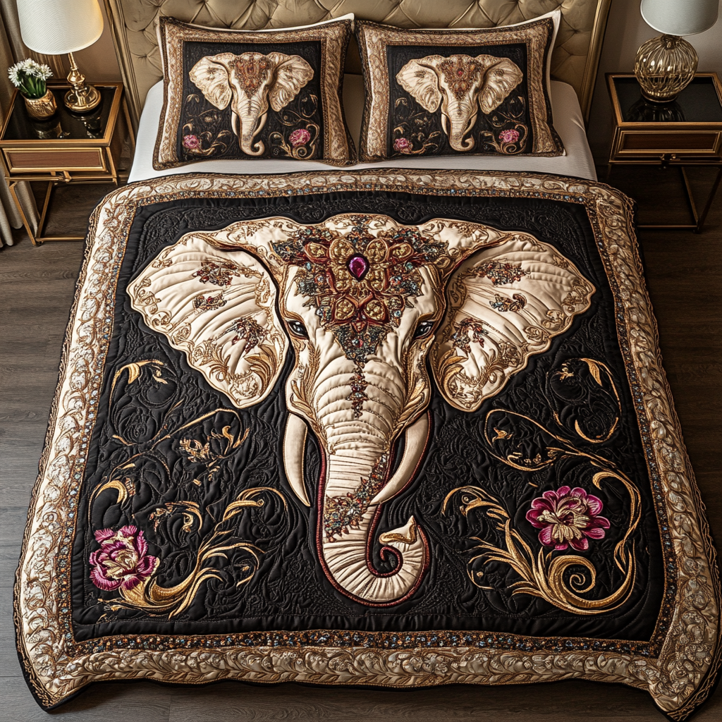 Ornate Elephant Quilted Bedding Set Gift For Elephant Lover Ornate Elephant Quilted Bedding Set Gift For Elephant Lover