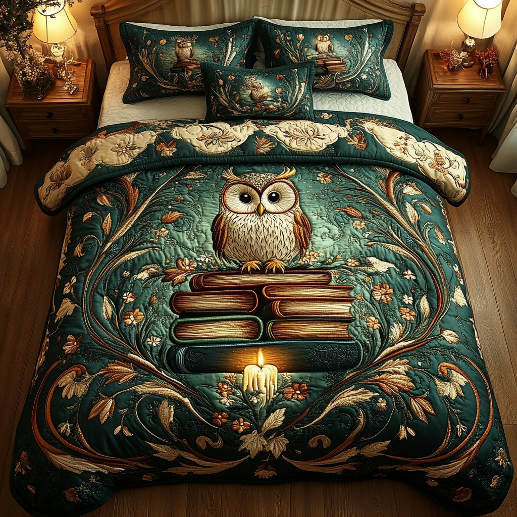 Owl Whisper Quilted Bedding Set Gift For Owl Lover Owl Whisper Quilted Bedding Set Gift For Owl Lover