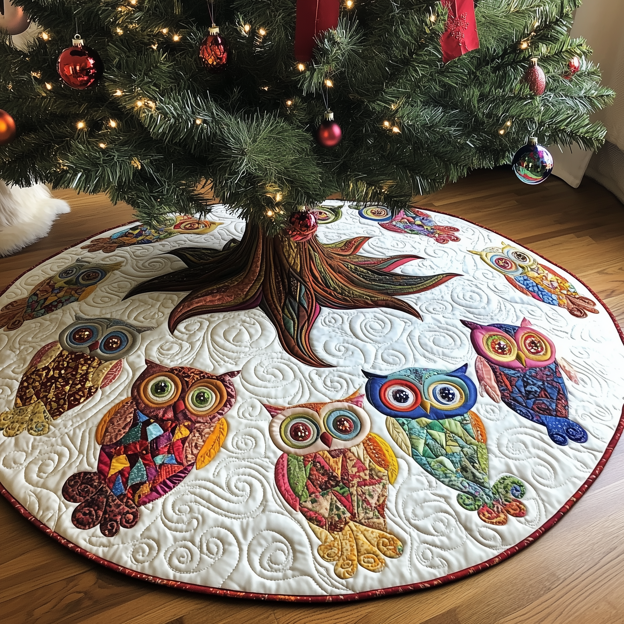Owls Quilted Tree Skirt Feel the Calm of Christmas with Durable Tree Decor Owls Quilted Tree Skirt Feel the Calm of Christmas with Durable Tree Decor