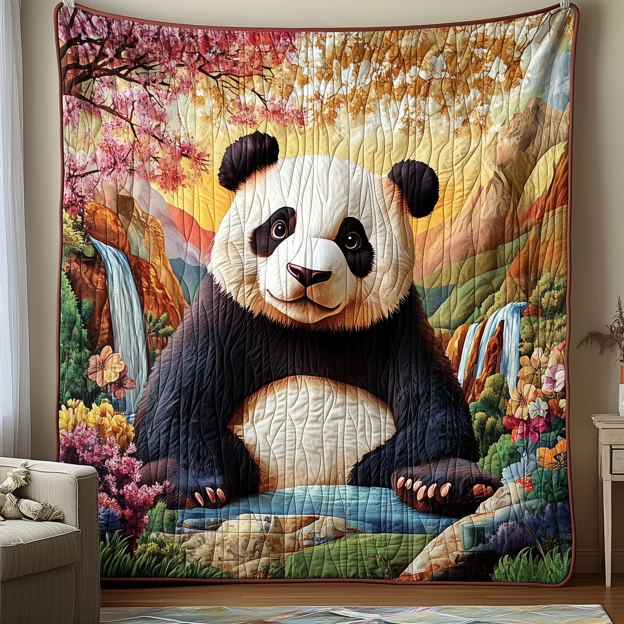 Panda Blossoms Haven Quilted Blanket Throw Blankets For Couch Good Gifts For Mom Panda Blossoms Haven Quilted Blanket Throw Blankets For Couch Good Gifts For Mom