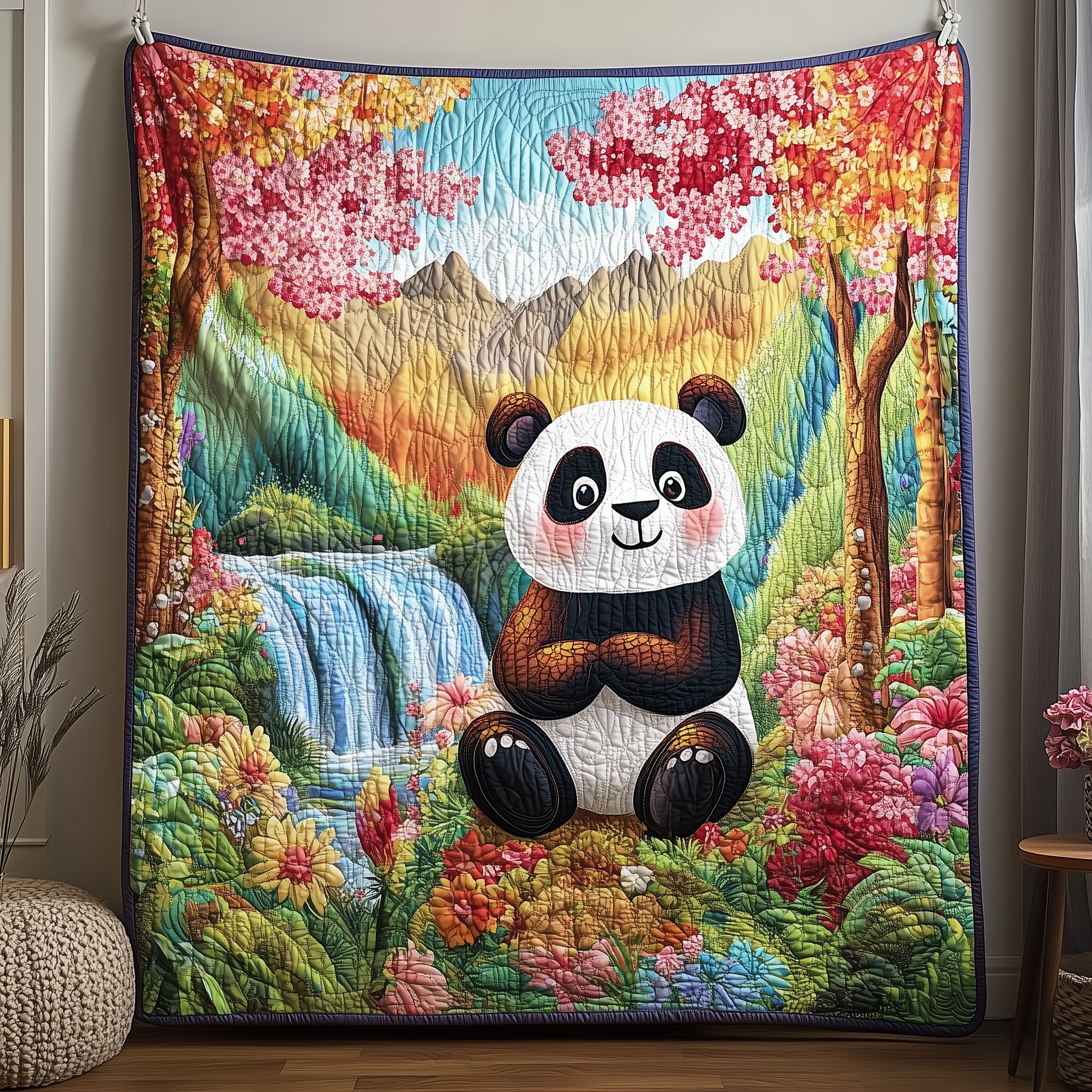Panda Blossoms Haven Quilted Blanket Throw Blankets For Couch Unique Mother's Day Gifts For Wife Panda Blossoms Haven Quilted Blanket Throw Blankets For Couch Unique Mother's Day Gifts For Wife