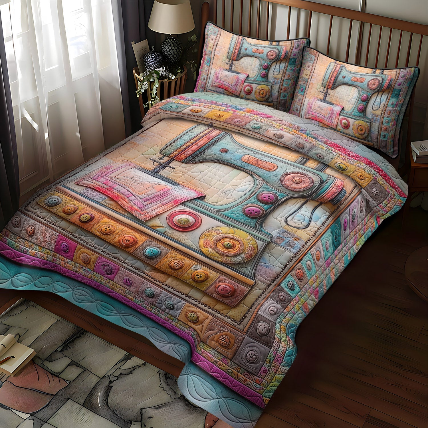 Pastel Stitches Quilted Bedding Set Christmas Gifts For Sewers Pastel Stitches Quilted Bedding Set Christmas Gifts For Sewers
