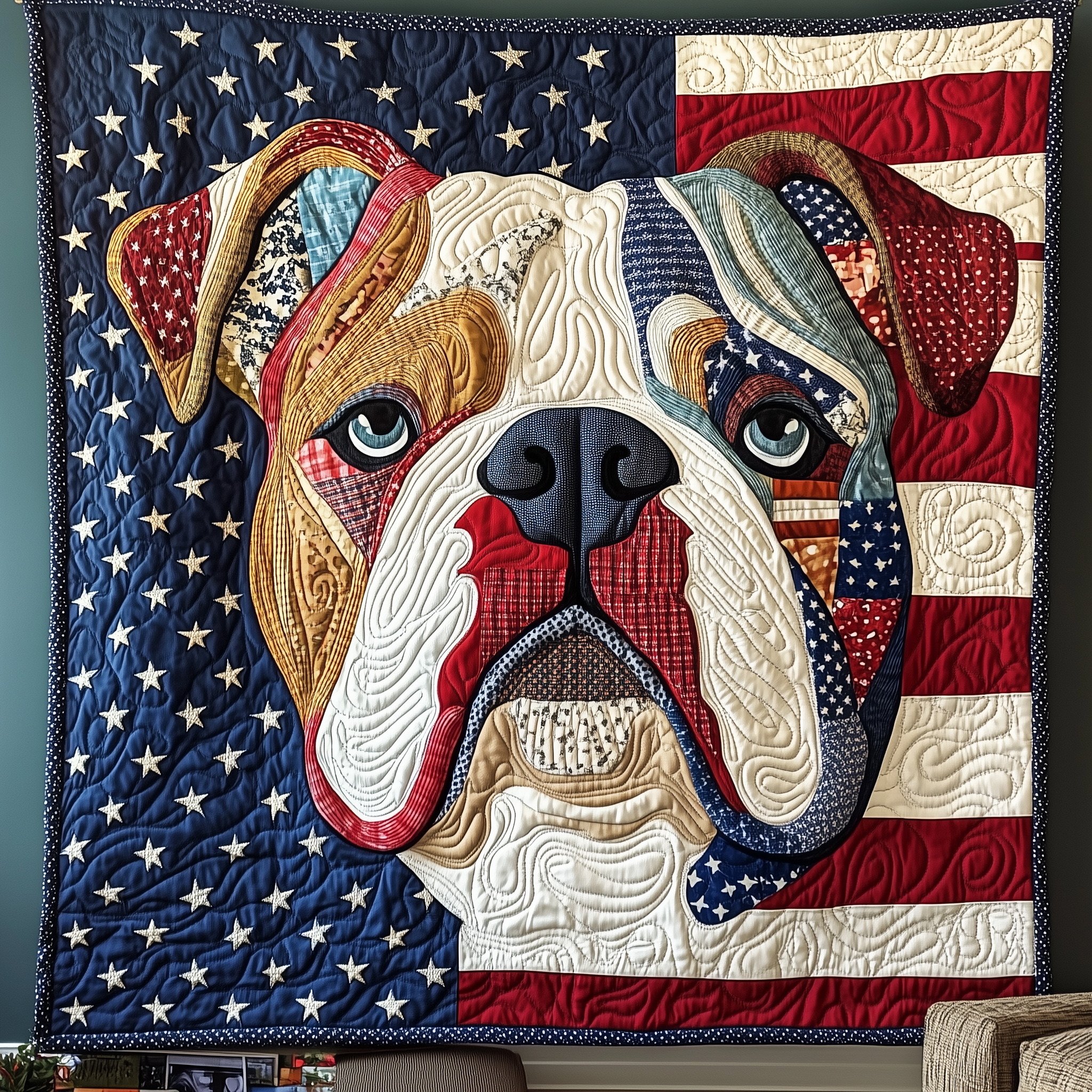Patriotic Bulldog Quilted Blanket Best Throw Blanket Gift From Dog To Human Patriotic Bulldog Quilted Blanket Best Throw Blanket Gift From Dog To Human