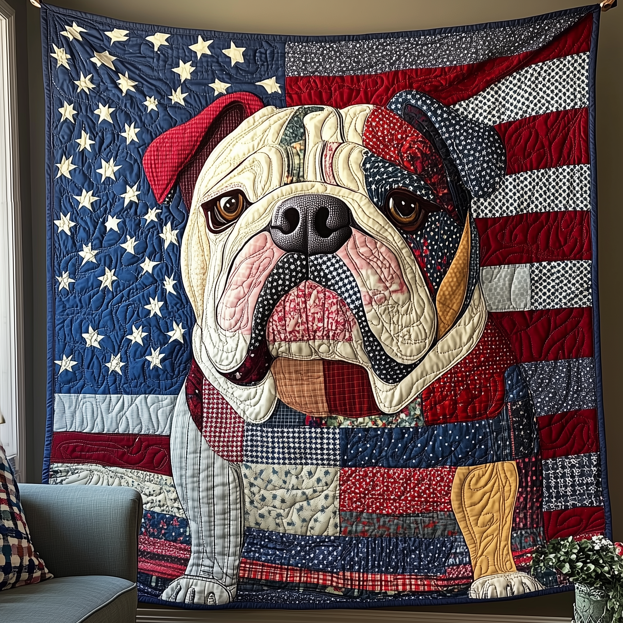 Patriotic Bulldog Quilted Blanket Best Throw Blanket Gifts For Hot Dog Lovers Patriotic Bulldog Quilted Blanket Best Throw Blanket Gifts For Hot Dog Lovers