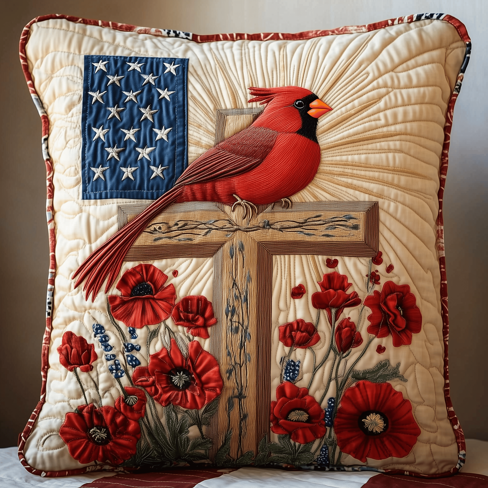 Patriotic Cardinal Quilted Pillow Case Feel the Joy of Sleep with a Soft Pillow Case Patriotic Cardinal Quilted Pillow Case Feel the Joy of Sleep with a Soft Pillow Case