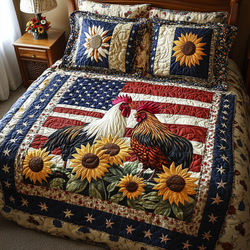 Patriotic Rooster Quilted Bedding Set Gifts For Chicken Owners Patriotic Rooster Quilted Bedding Set Gifts For Chicken Owners