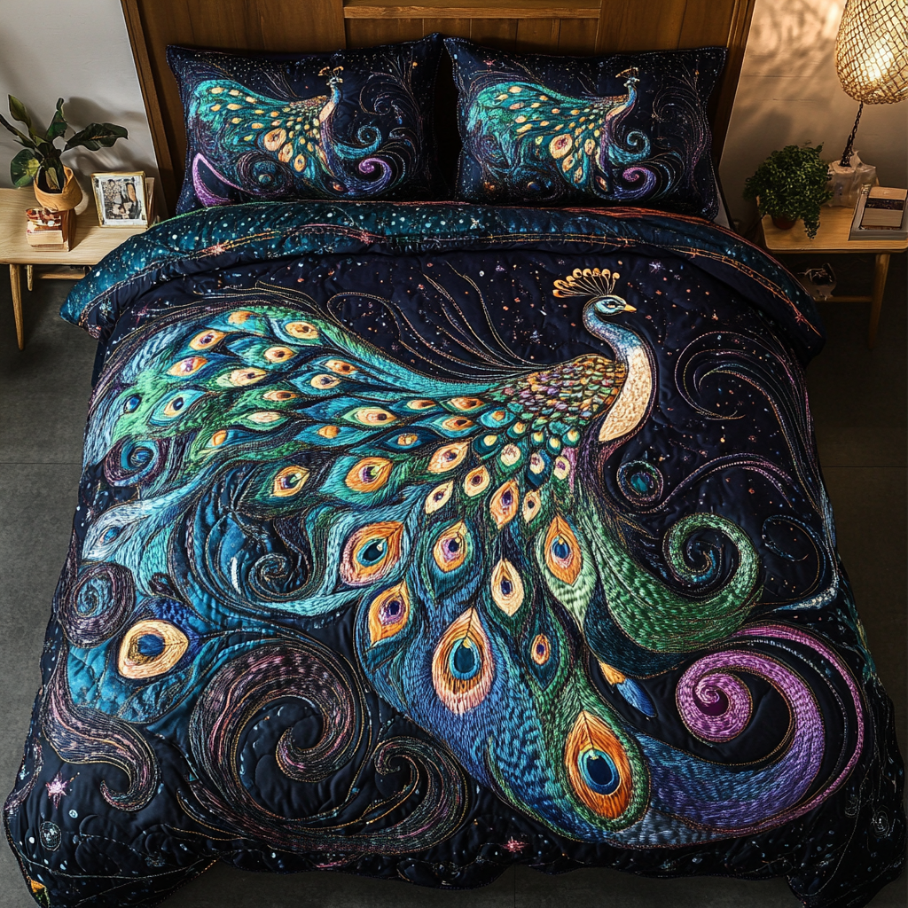 Peacock Elegance Quilted Bedding Set Native American Themed Gifts Peacock Elegance Quilted Bedding Set Native American Themed Gifts