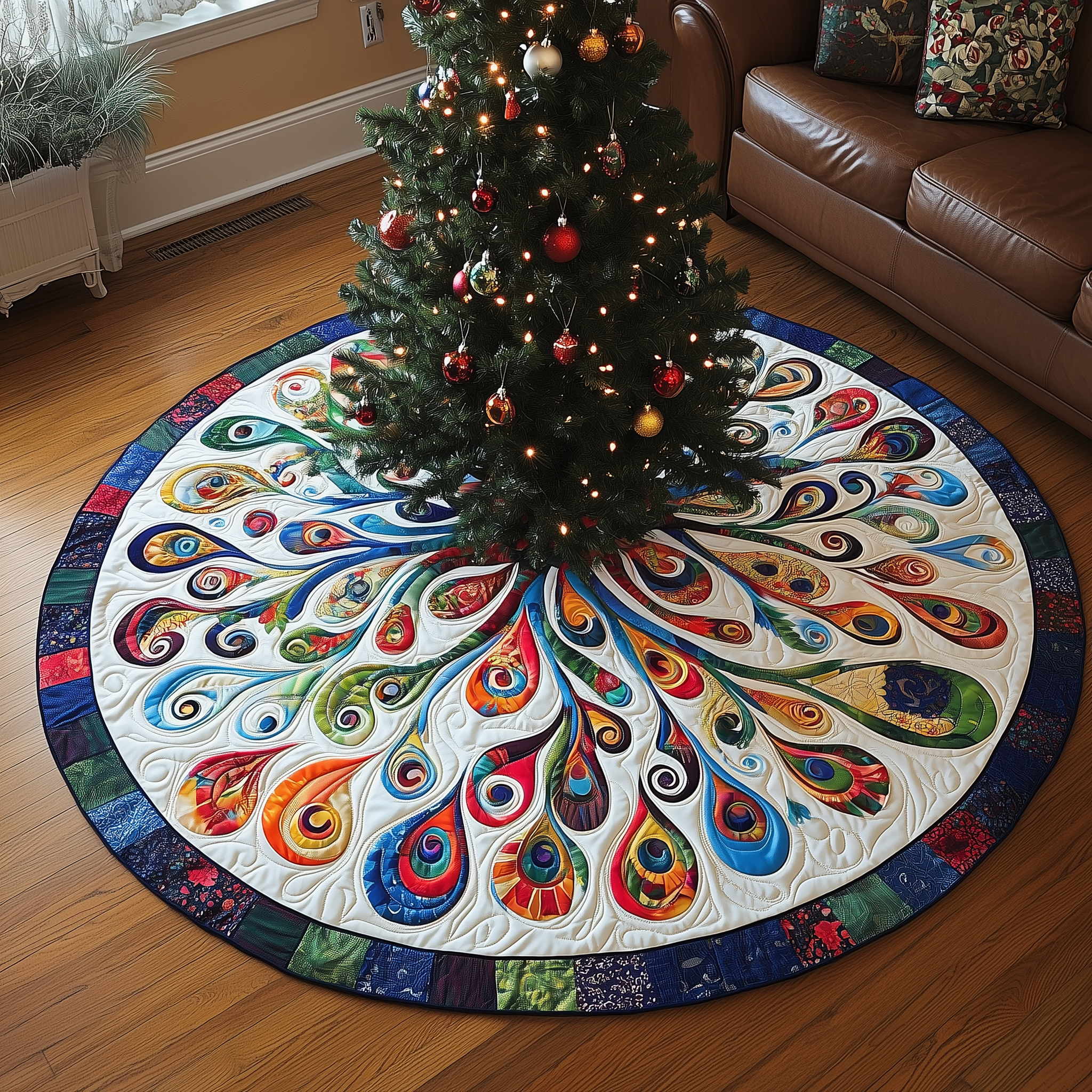 Peacock Mandala Quilted Tree Skirt A Tree Skirt That Embodies the Joy of Christmas Peacock Mandala Quilted Tree Skirt A Tree Skirt That Embodies the Joy of Christmas