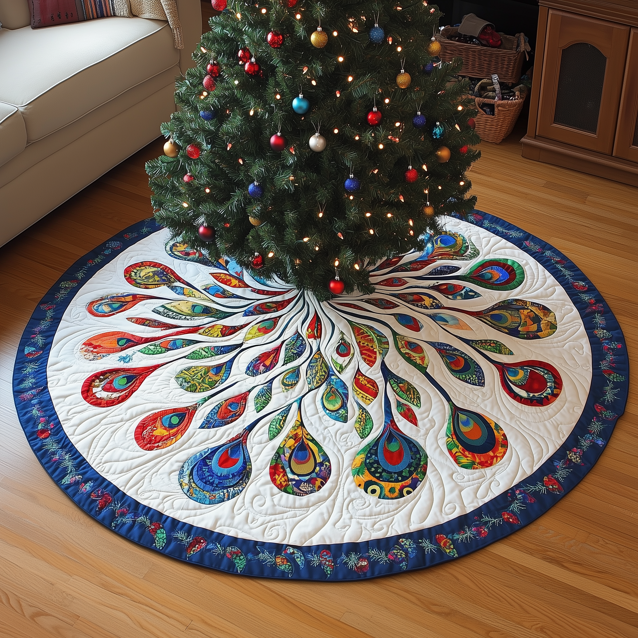Peacock Mandala Quilted Tree Skirt Celebrate the Holidays in Style and Safety Peacock Mandala Quilted Tree Skirt Celebrate the Holidays in Style and Safety