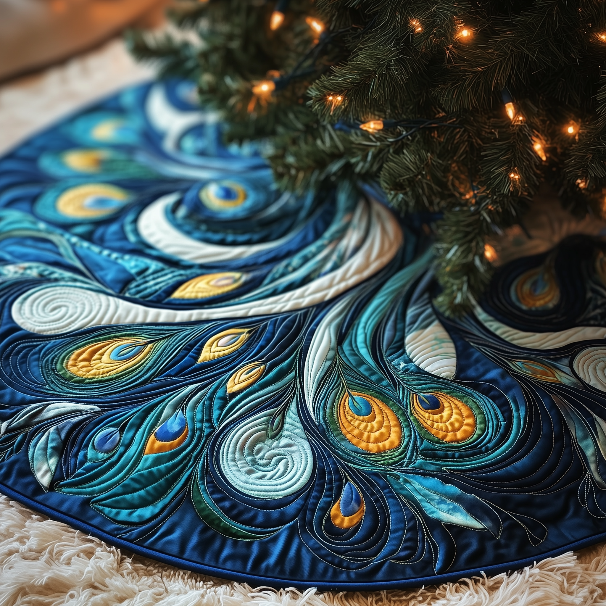 Peacock Quilted Tree Skirt Celebrate the Holidays Fully Protected with a Durable Skirt Peacock Quilted Tree Skirt Celebrate the Holidays Fully Protected with a Durable Skirt