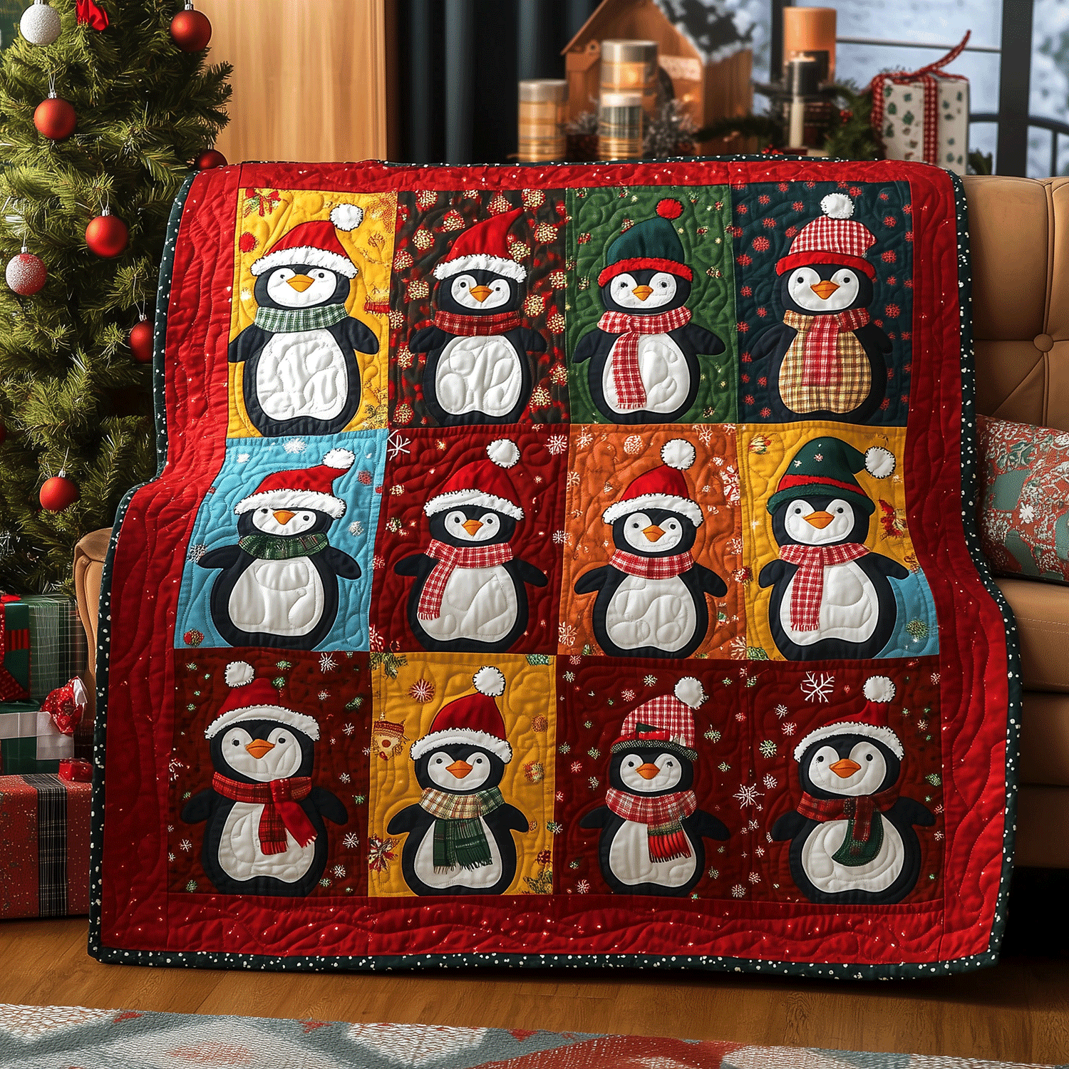 Penguin Party Quilted Blanket Gift For Penguin Lover Penguin Party Quilted Blanket Gift For Penguin Lover