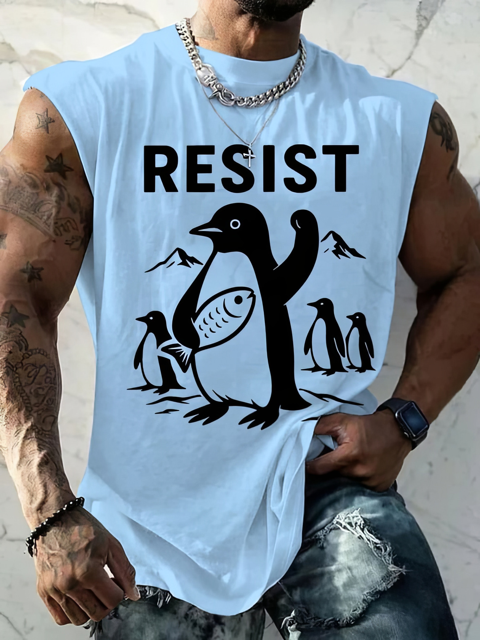 Penguins Resist Tank Top For Men's Funny Penguin Clothing Gifts For Husband Penguins Resist Tank Top For Men's Funny Penguin Clothing Gifts For Husband