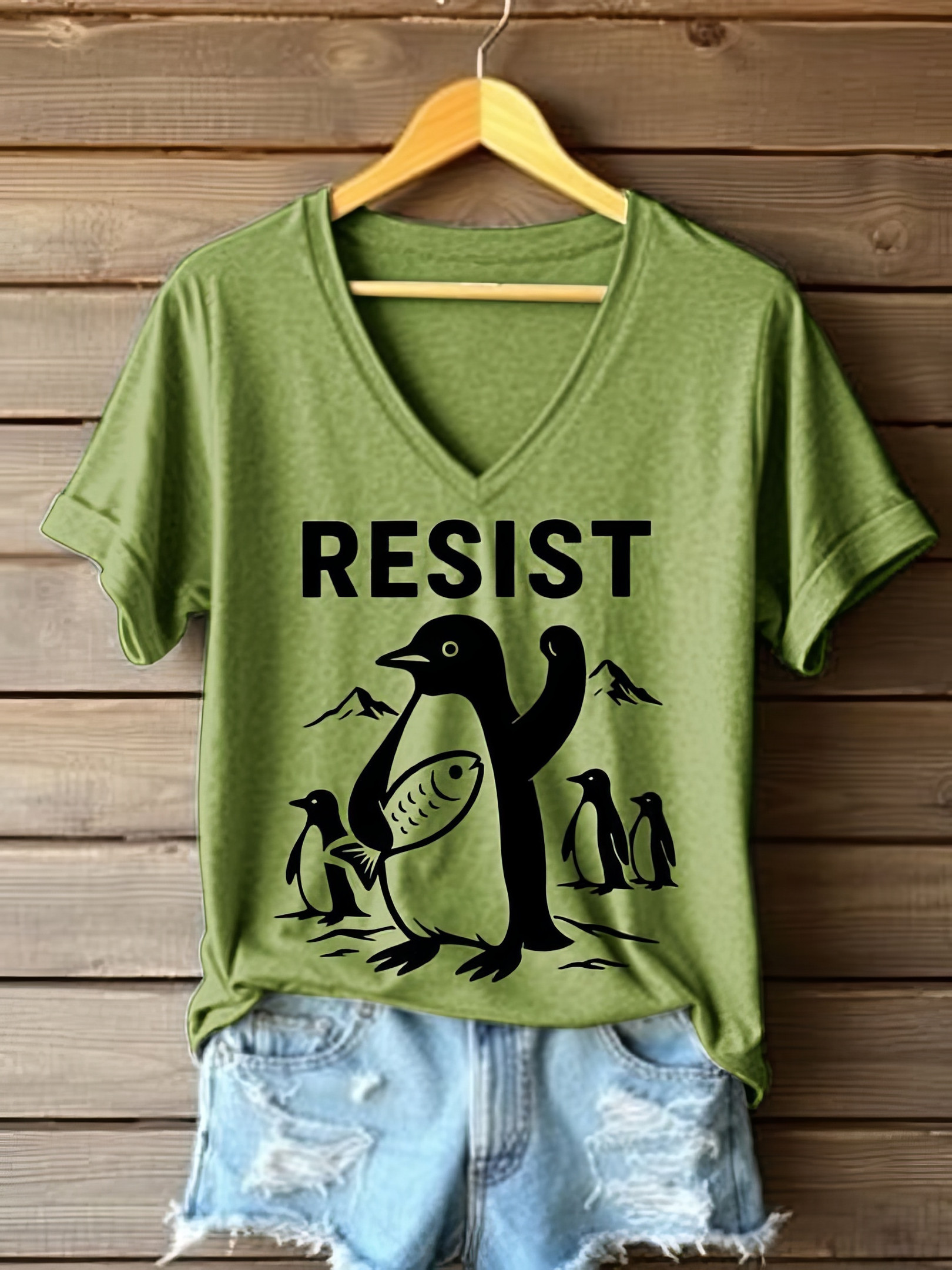 Penguins Resist V-neck Shirt For Women Funny Penguin Clothing Gifts For Wife Penguins Resist V-neck Shirt For Women Funny Penguin Clothing Gifts For Wife