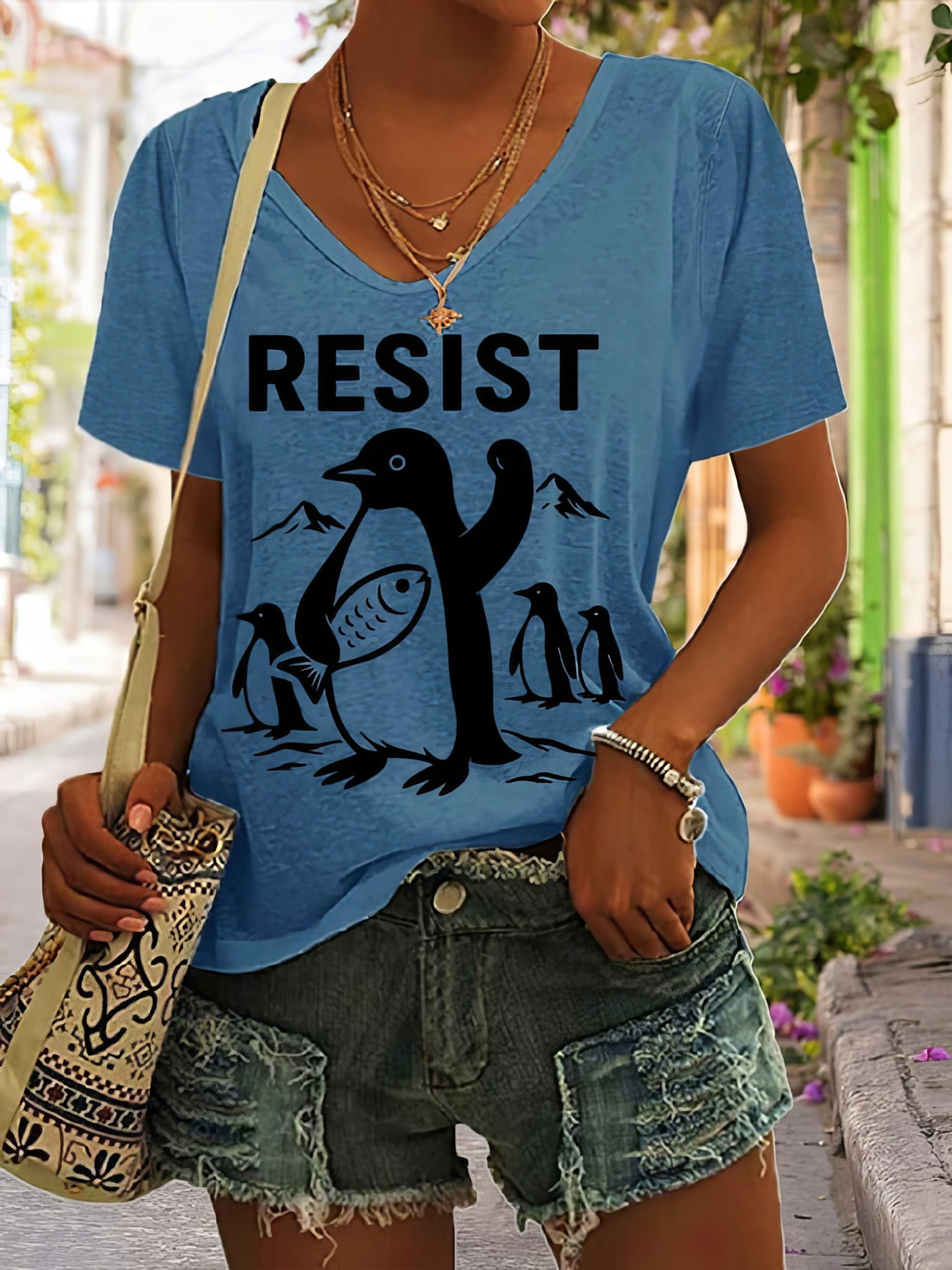 Penguins Resist V-neck Shirt For Women Funny Penguin Clothing Gifts For Wife Penguins Resist V-neck Shirt For Women Funny Penguin Clothing Gifts For Wife
