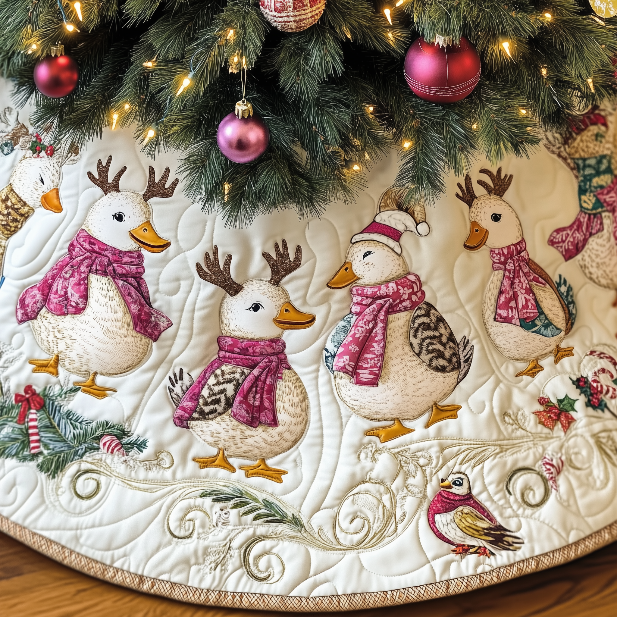 Pink Duck Quilted Tree Skirt Create Holiday Memories with a Safe and Chic Tree Skirt Pink Duck Quilted Tree Skirt Create Holiday Memories with a Safe and Chic Tree Skirt